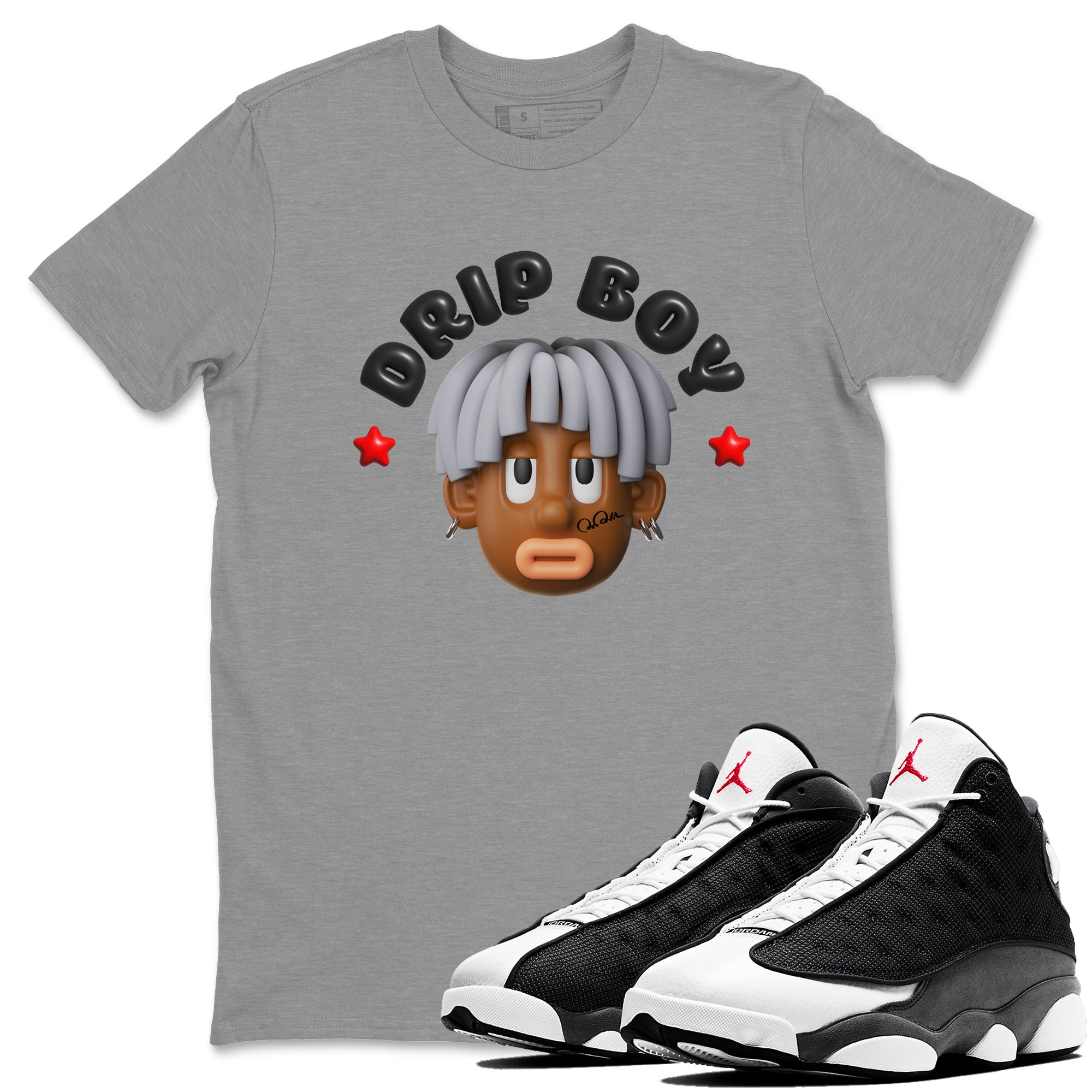 Air Jordan 13 Black Flint Sneaker Tees Drip Gear Zone Drip Boy Sneaker Tees AJ13 Retro Black Flint Shirt Unisex Shirts Heather Grey 1