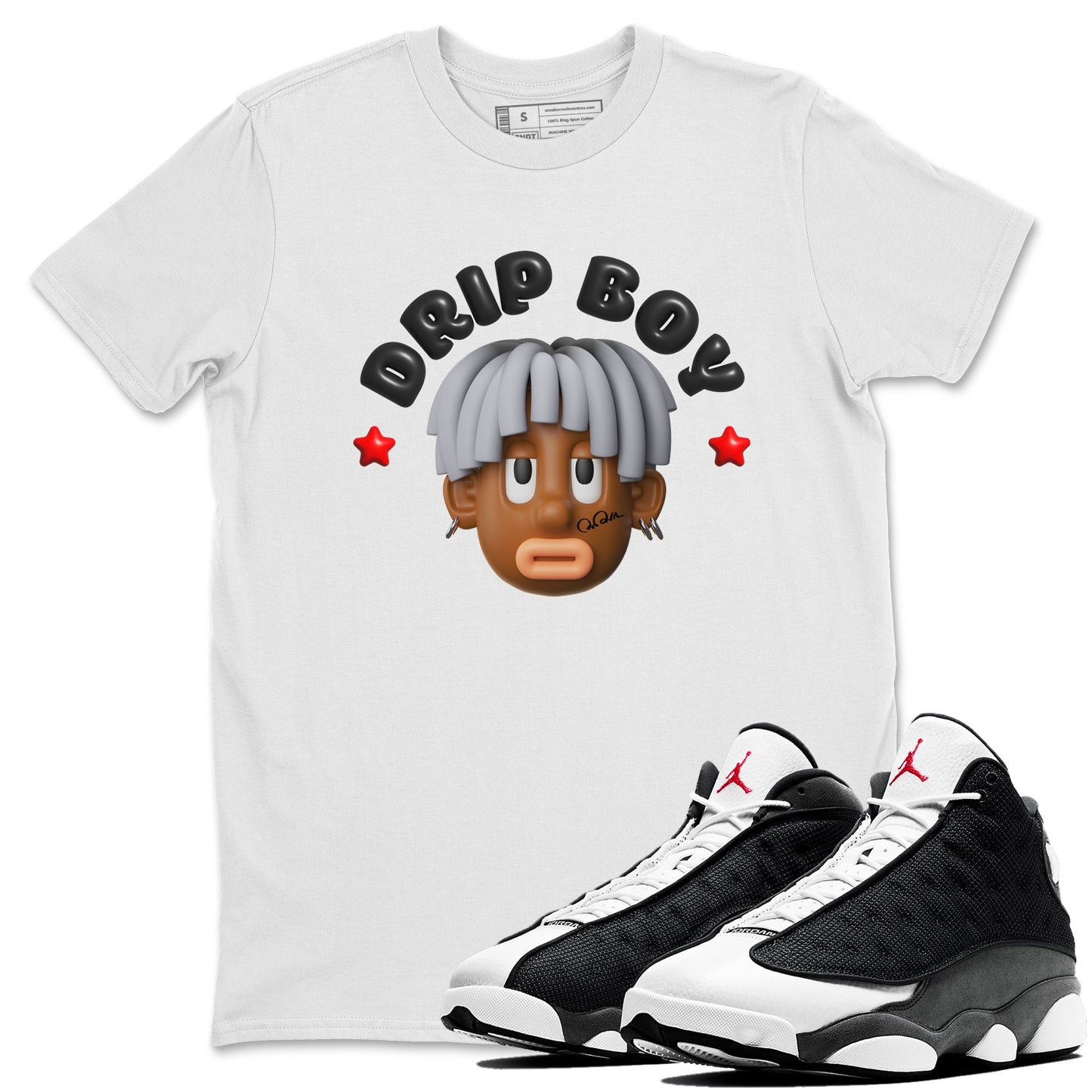 Air Jordan 13 Black Flint Sneaker Tees Drip Gear Zone Drip Boy Sneaker Tees AJ13 Retro Black Flint Shirt Unisex Shirts White 1