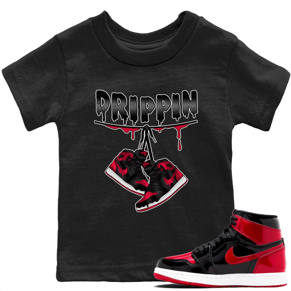 Jordan 1 Bred Patent Sneaker Matching T-Shirt Drippin Sneaker Tees Jordan 1 Bred Patent Sneaker Release Tees Kids Shirts