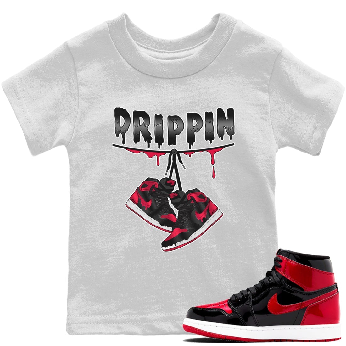 Jordan 1 Bred Patent Sneaker Matching T-Shirt Drippin Sneaker Tees Jordan 1 Bred Patent Sneaker Release Tees Kids Shirts