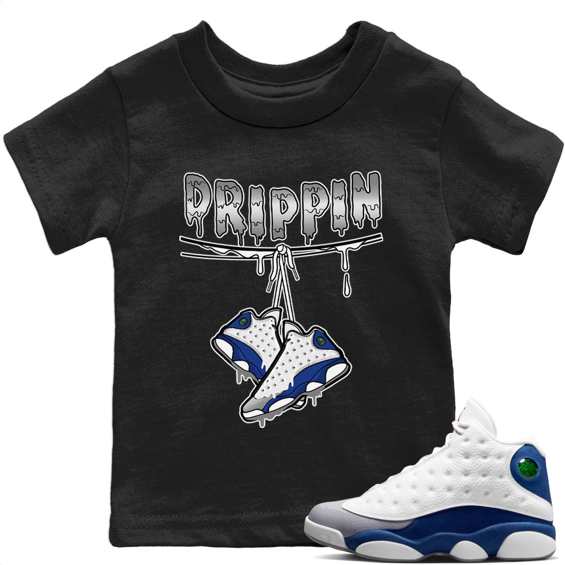 Jordan 13 French Blue Sneaker Matching T-Shirt Drippin Sneaker Tees Jordan 13 French Blue Sneaker Release Tees Kids Shirts