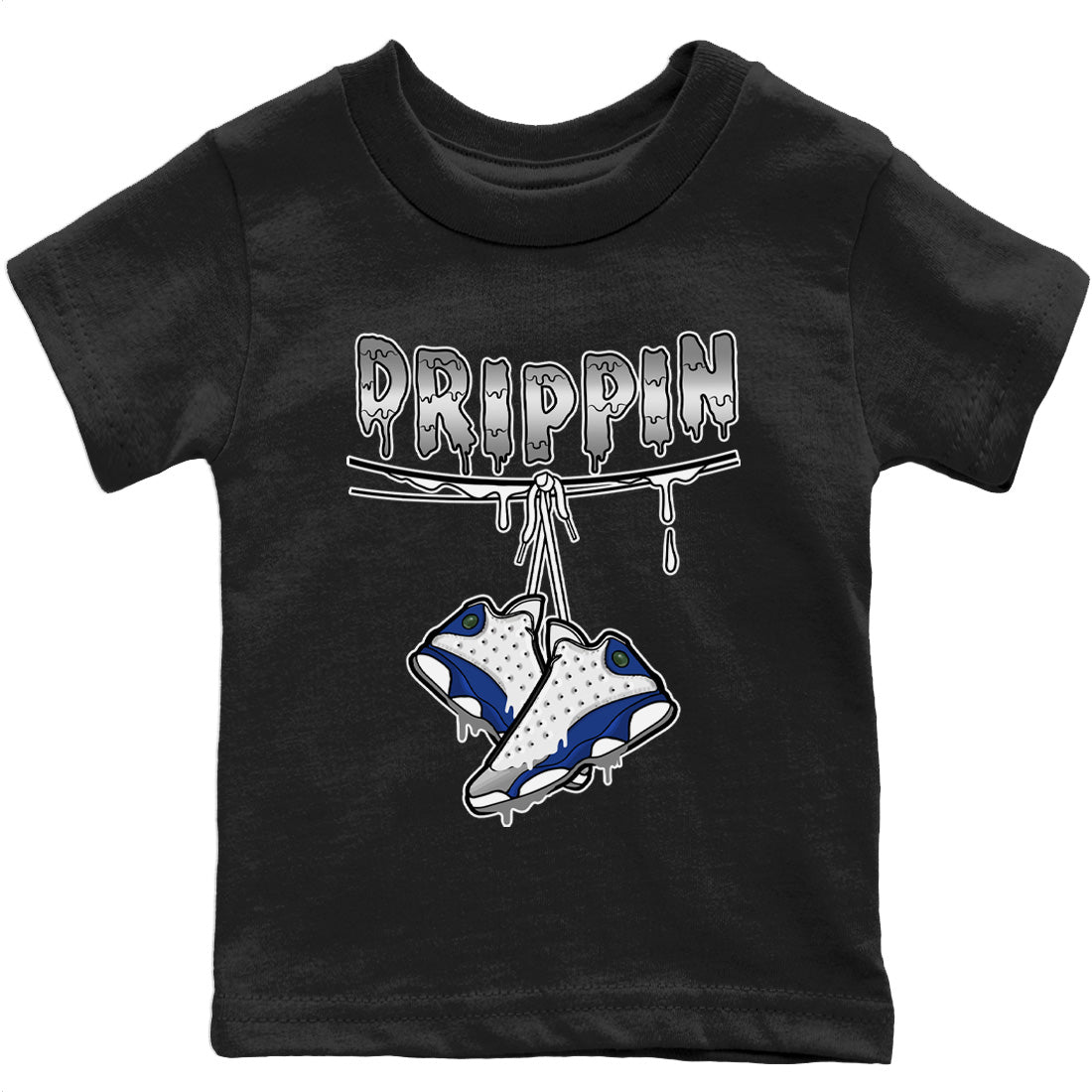Jordan 13 French Blue Sneaker Matching T-Shirt Drippin Sneaker Tees Jordan 13 French Blue Sneaker Release Tees Kids Shirts