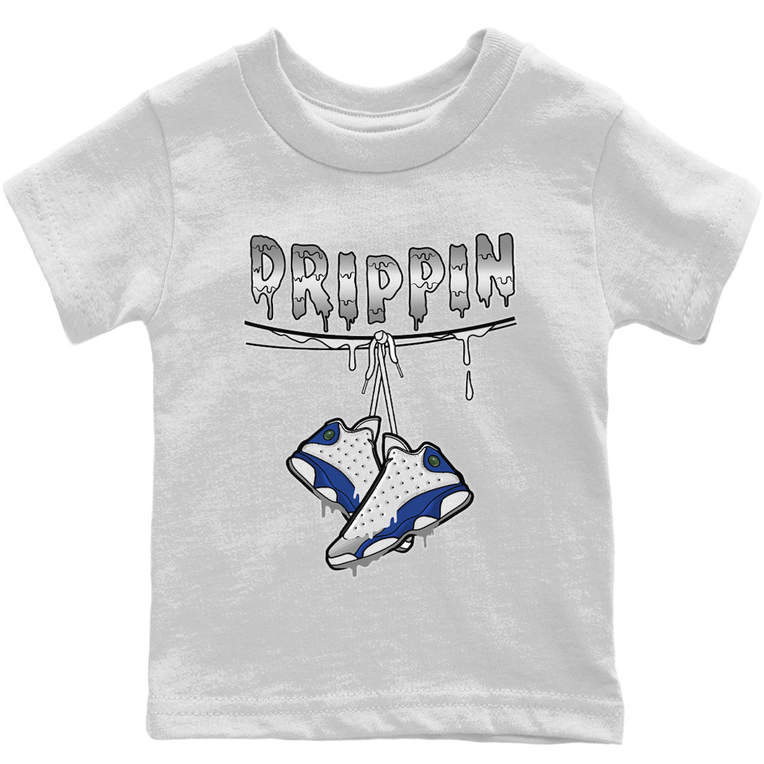 Jordan 13 French Blue Sneaker Matching T-Shirt Drippin Sneaker Tees Jordan 13 French Blue Sneaker Release Tees Kids Shirts