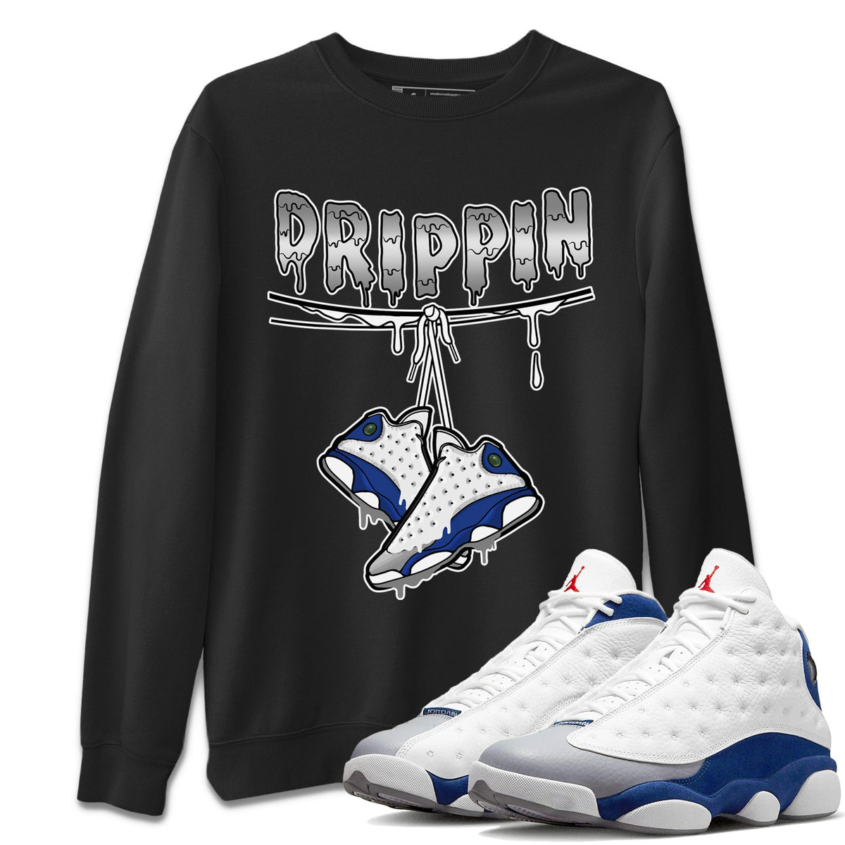 Jordan 13 French Blue Sneaker Matching T-Shirt Drippin Sneaker Tees Jordan 13 French Blue Sneaker Release Tees Crew Neck Tees