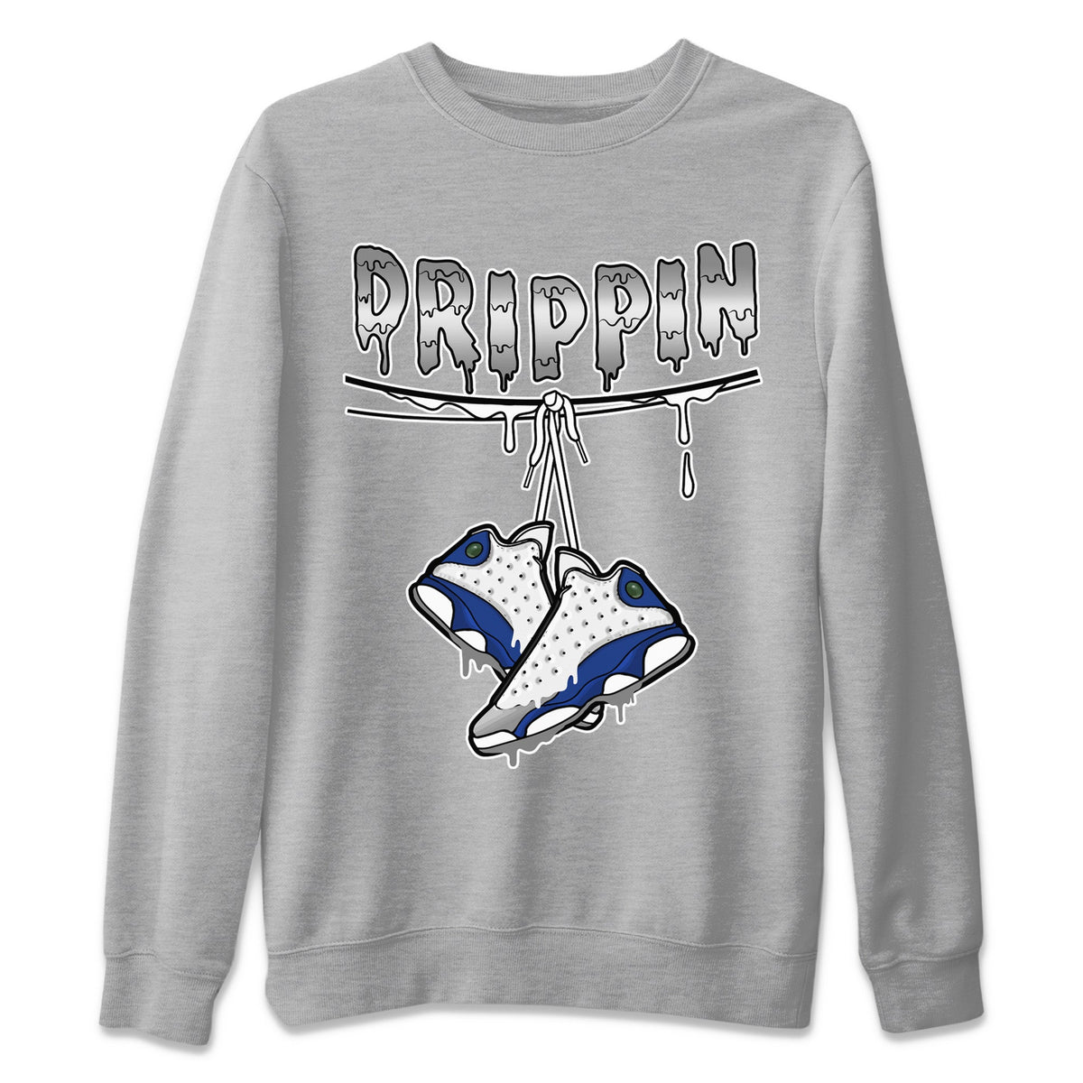 Jordan 13 French Blue Sneaker Matching T-Shirt Drippin Sneaker Tees Jordan 13 French Blue Sneaker Release Tees Crew Neck Tees