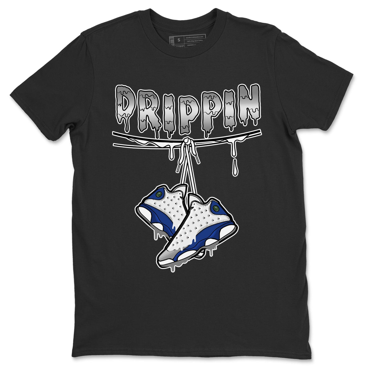 Jordan 13 French Blue Sneaker Matching T-Shirt Drippin Sneaker Tees Jordan 13 French Blue Sneaker Release Tees Crew Neck Tees