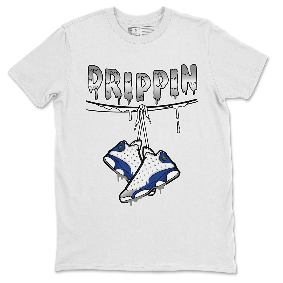 Jordan 13 French Blue Sneaker Matching T-Shirt Drippin Sneaker Tees Jordan 13 French Blue Sneaker Release Tees Crew Neck Tees