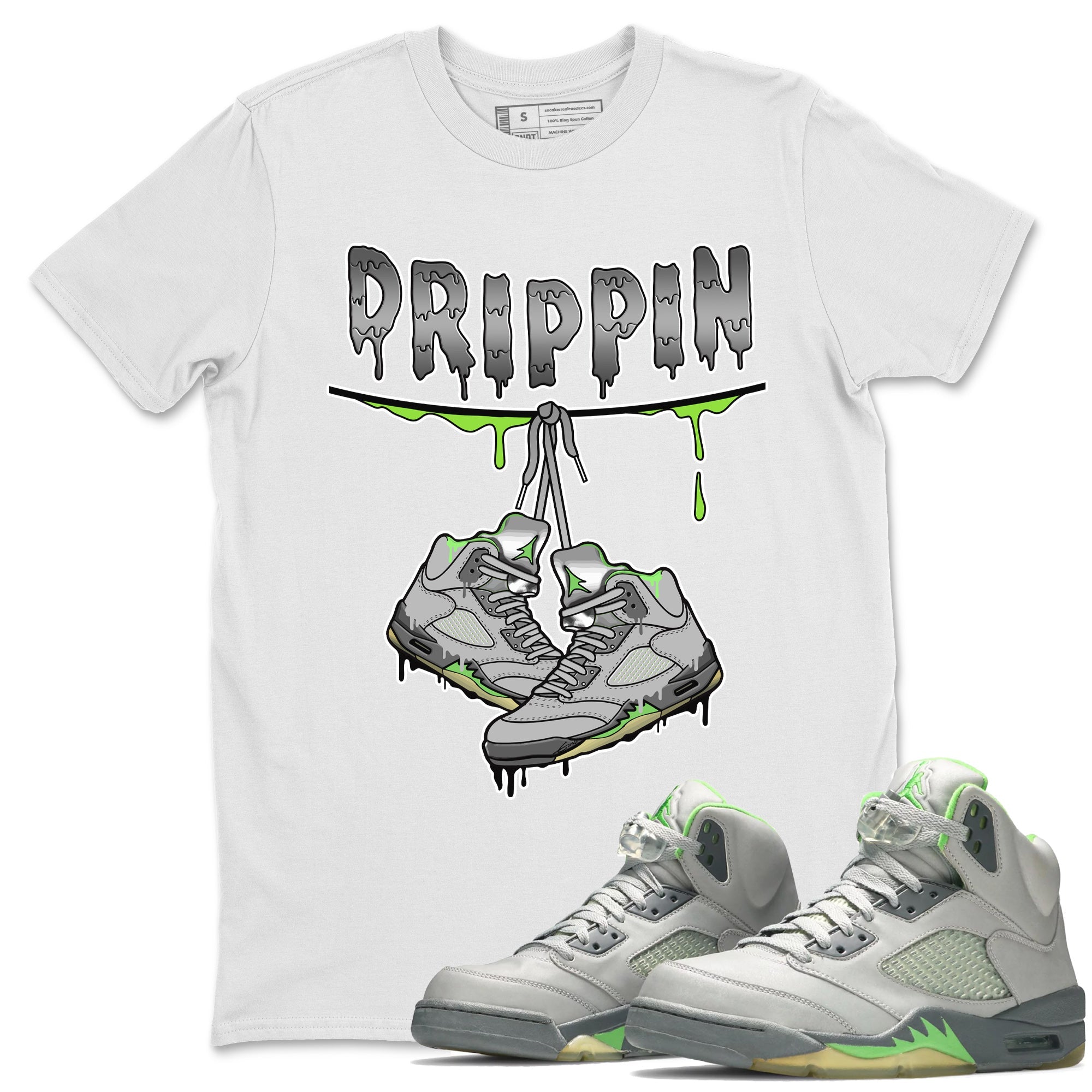 Jordan 5 Green Bean Sneaker Matching T-Shirt Drippin Sneaker Tees Jordan 5 Green Bean Sneaker Release Tees Crew Neck Tees