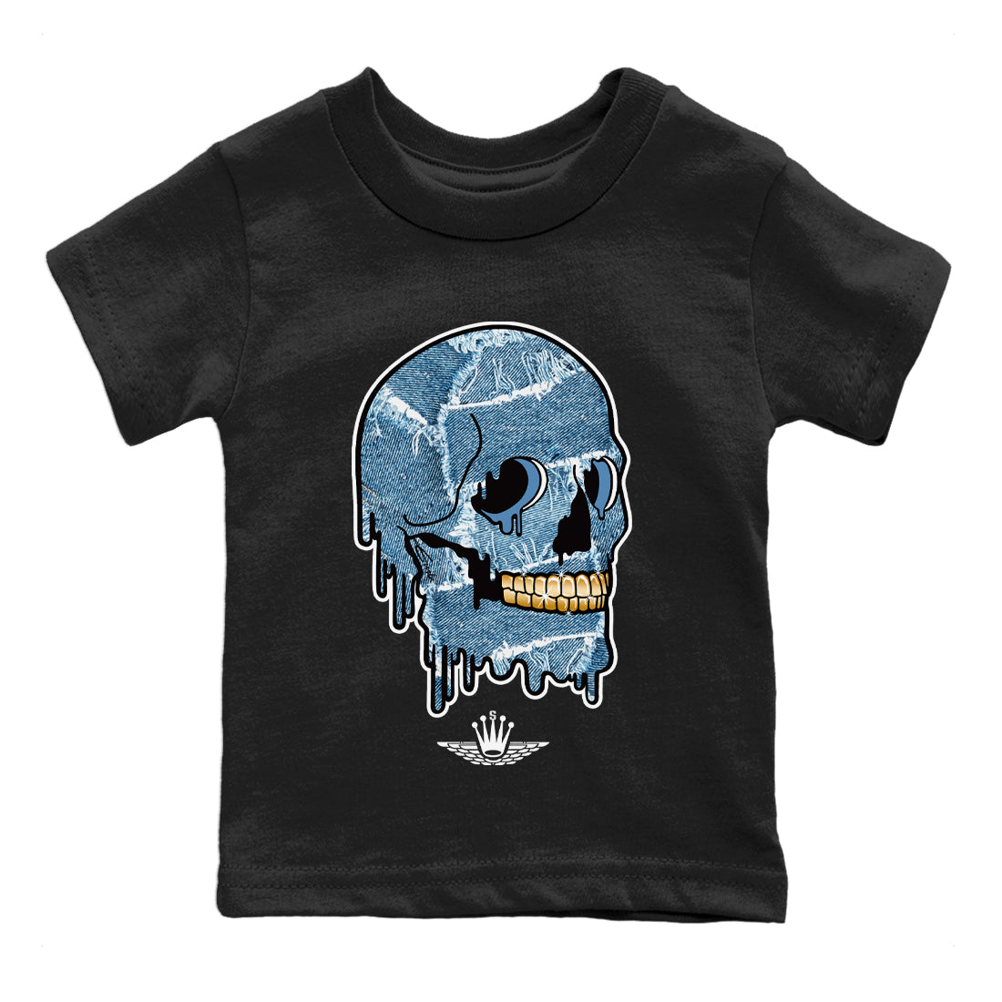 Jordan 1 Denim Sneaker Matching T-Shirt Dripping Camo Skull Sneaker Tees Jordan 1 Denim Sneaker Release Tees Kids Shirts