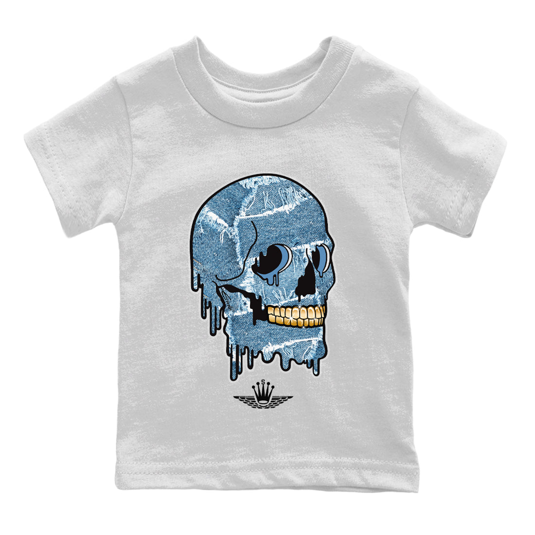 Jordan 1 Denim Sneaker Matching T-Shirt Dripping Camo Skull Sneaker Tees Jordan 1 Denim Sneaker Release Tees Kids Shirts