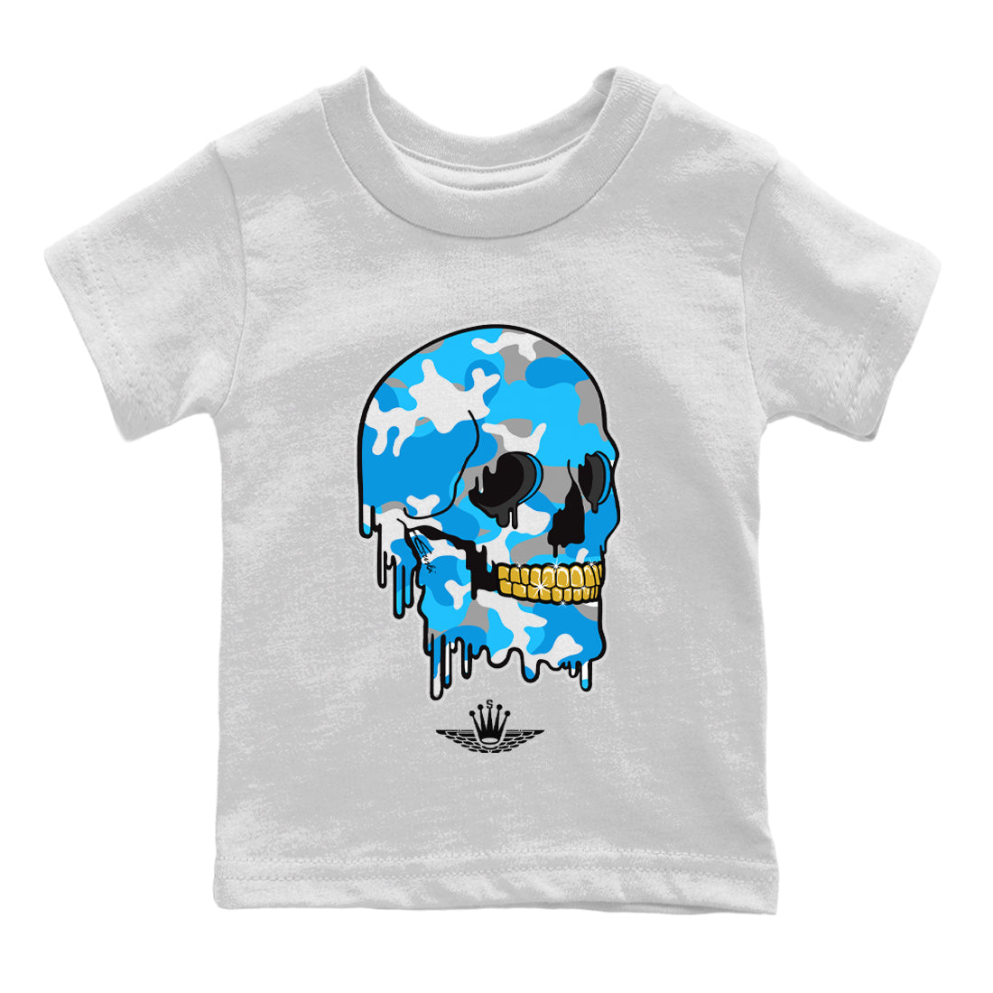 Jordan 13 UNC Sneaker Matching T-Shirt Dripping Camo Skull Sneaker Tees Jordan 13 UNC Sneaker Release Tees Kids Shirts