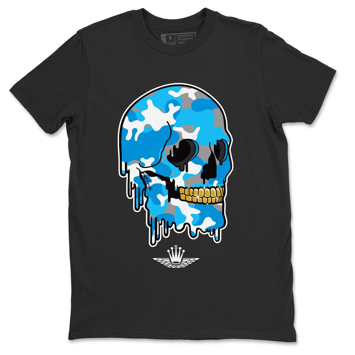 Jordan 13 UNC Sneaker Matching T-Shirt Dripping Camo Skull Sneaker Tees Jordan 13 UNC Sneaker Release Tees Crew Neck Tees