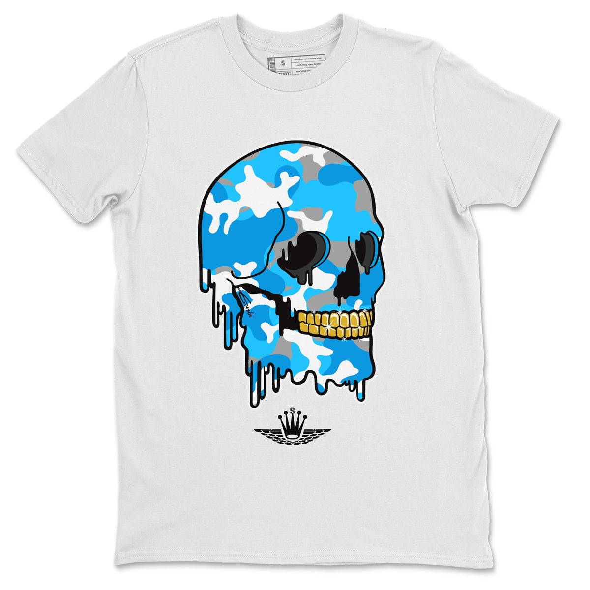 Jordan 13 UNC Sneaker Matching T-Shirt Dripping Camo Skull Sneaker Tees Jordan 13 UNC Sneaker Release Tees Crew Neck Tees
