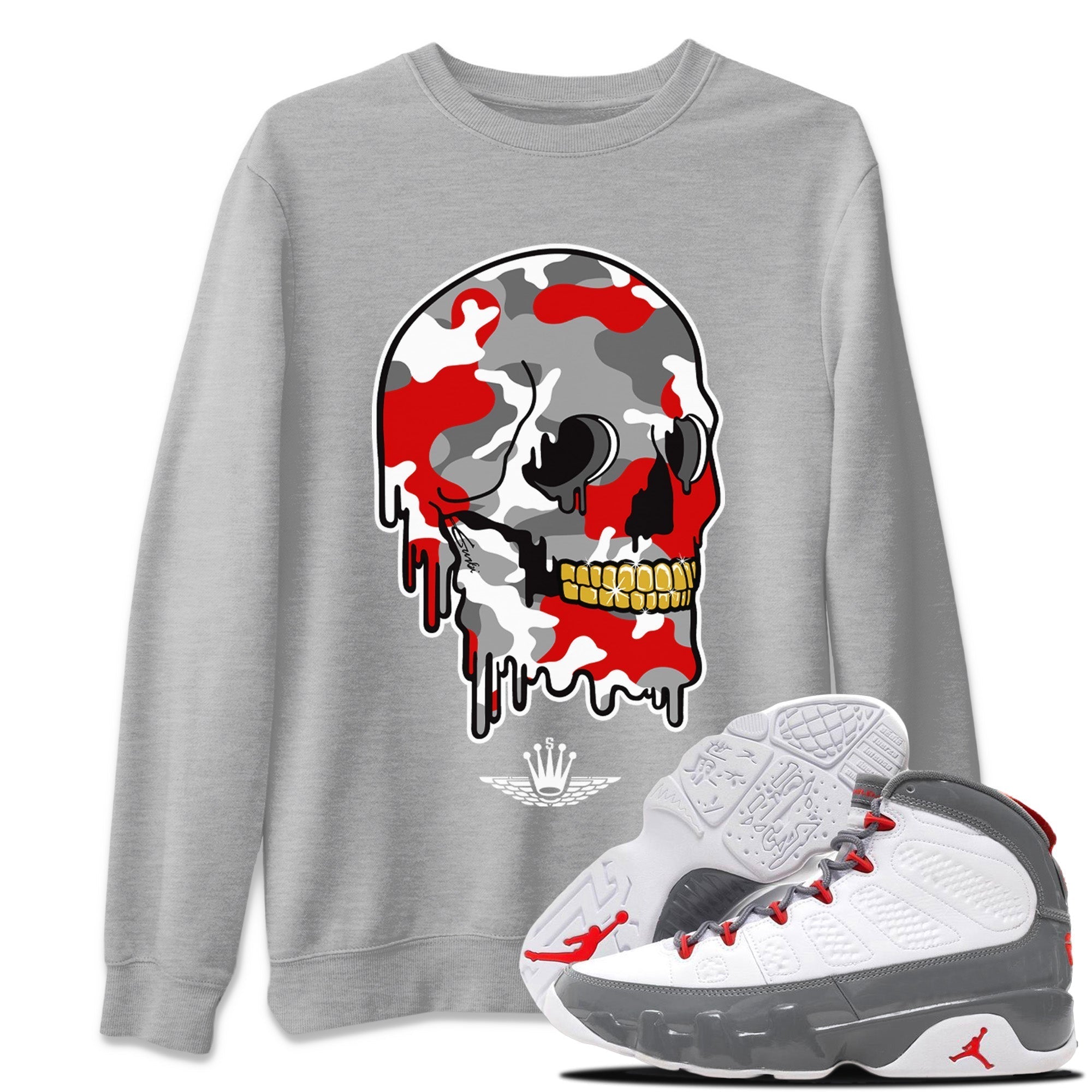 Jordan 9 Fire Red Shirt To Match Jordans Dripping Camo Skull Sneaker Tees Jordan 9 Fire Red Drip Gear Zone Sneaker Matching Clothing Unisex Shirts