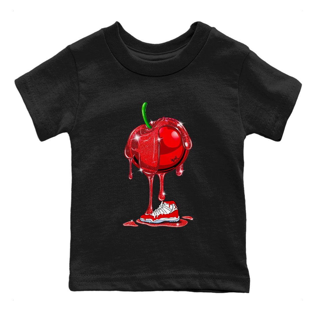 Air Jordan 11 Cherry Sneaker Match Tees Dripping Cherries Streetwear Sneaker Shirt 11s Retro Cherry Drip Gear Zone Sneaker Matching Clothing Kids and Baby Youth Shirts Black 2