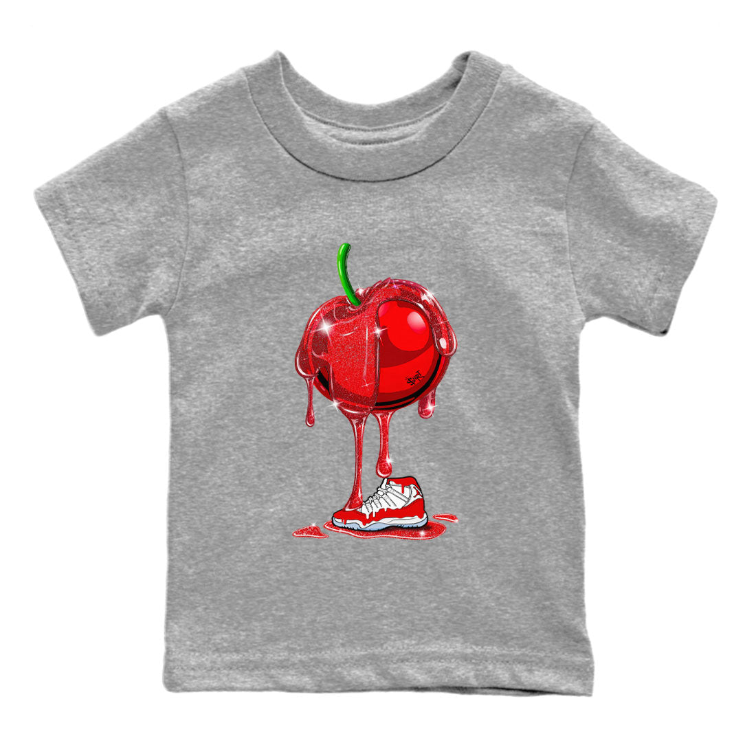 Air Jordan 11 Cherry Sneaker Match Tees Dripping Cherries Streetwear Sneaker Shirt 11s Retro Cherry Drip Gear Zone Sneaker Matching Clothing Kids and Baby Youth Shirts Heather Grey 2