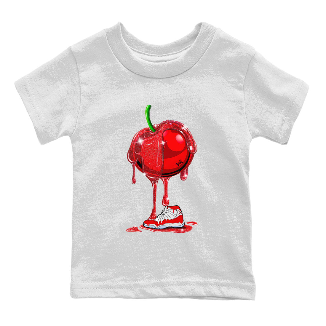 Air Jordan 11 Cherry Sneaker Match Tees Dripping Cherries Streetwear Sneaker Shirt 11s Retro Cherry Drip Gear Zone Sneaker Matching Clothing Kids and Baby Youth Shirts White 2