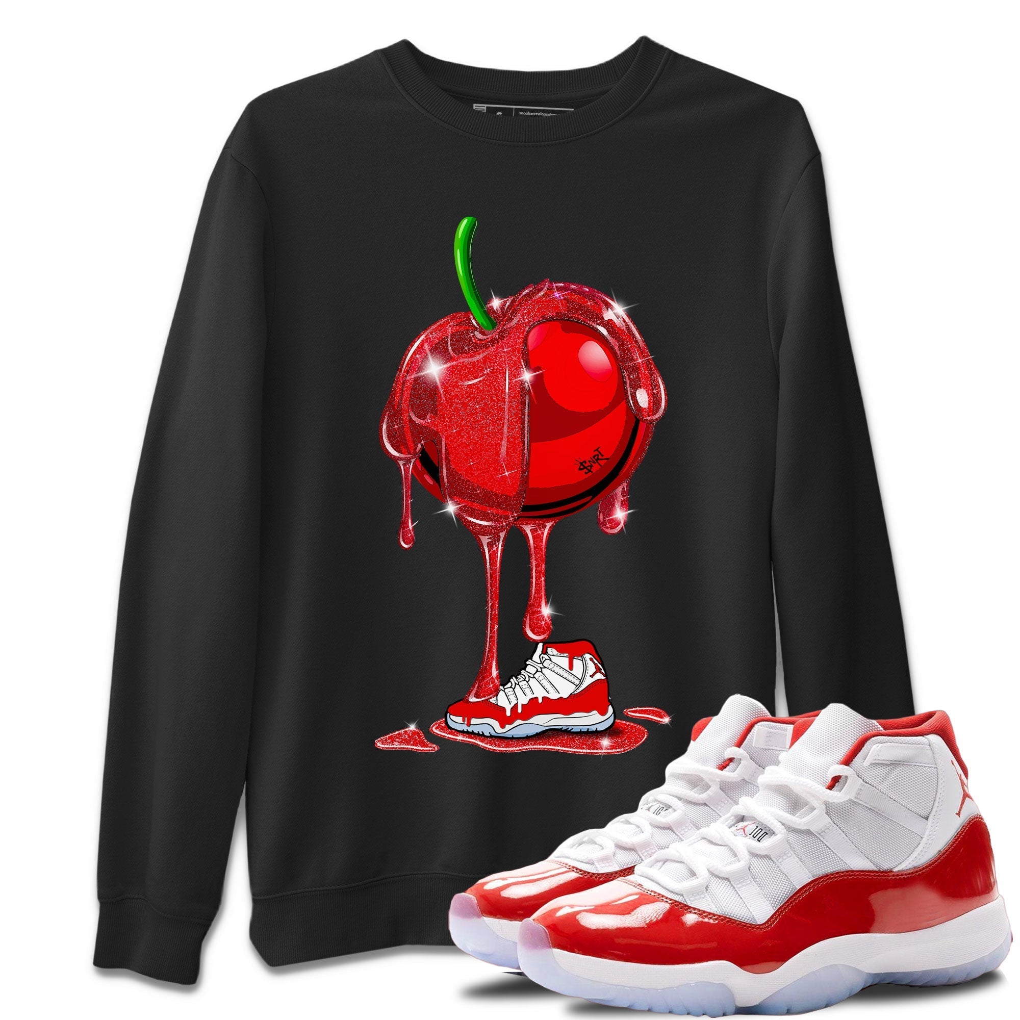 Air Jordan 11 Cherry Sneaker Match Tees Dripping Cherries Streetwear Sneaker Shirt 11s Retro Cherry Drip Gear Zone Sneaker Matching Clothing Unisex Shirts Black 1