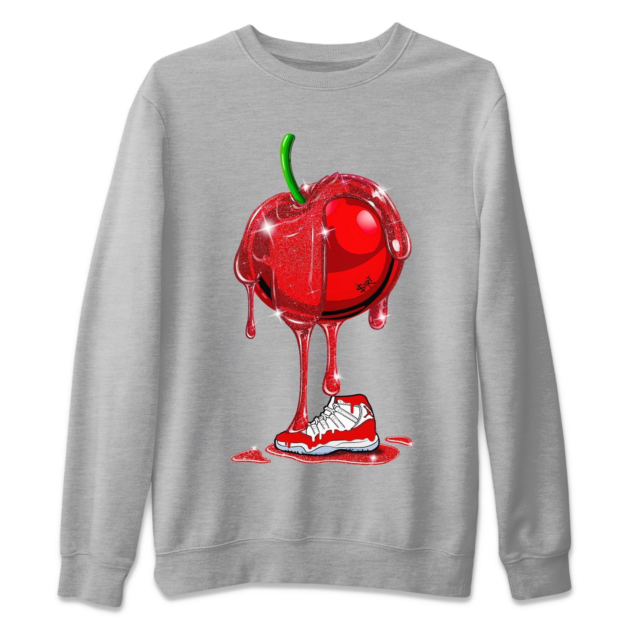 Air Jordan 11 Cherry Sneaker Match Tees Dripping Cherries Streetwear Sneaker Shirt 11s Retro Cherry Drip Gear Zone Sneaker Matching Clothing Unisex Shirts Heather Grey 2