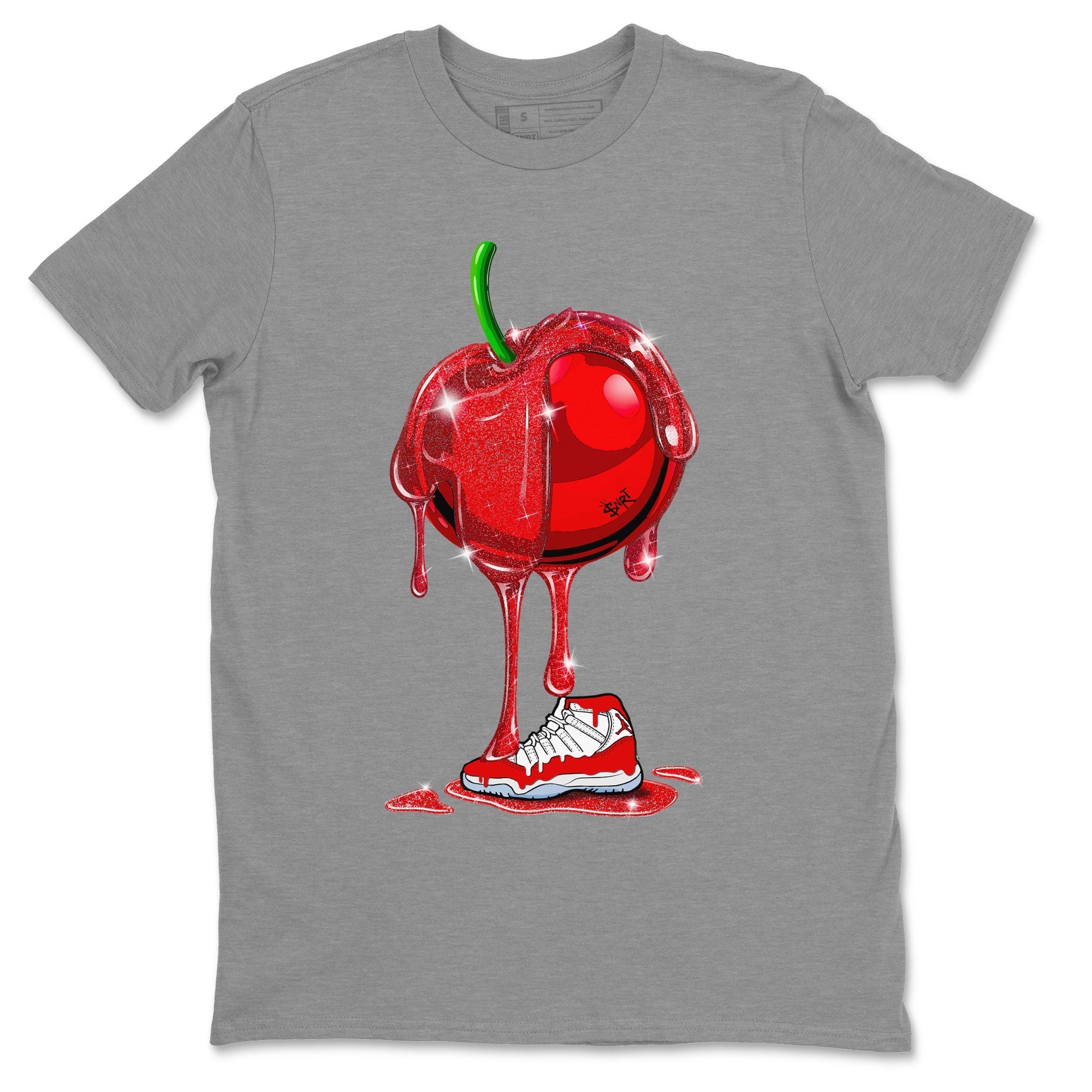 Air Jordan 11 Cherry Sneaker Match Tees Dripping Cherries Streetwear Sneaker Shirt 11s Retro Cherry Drip Gear Zone Sneaker Matching Clothing Unisex Shirts Heather Grey 2