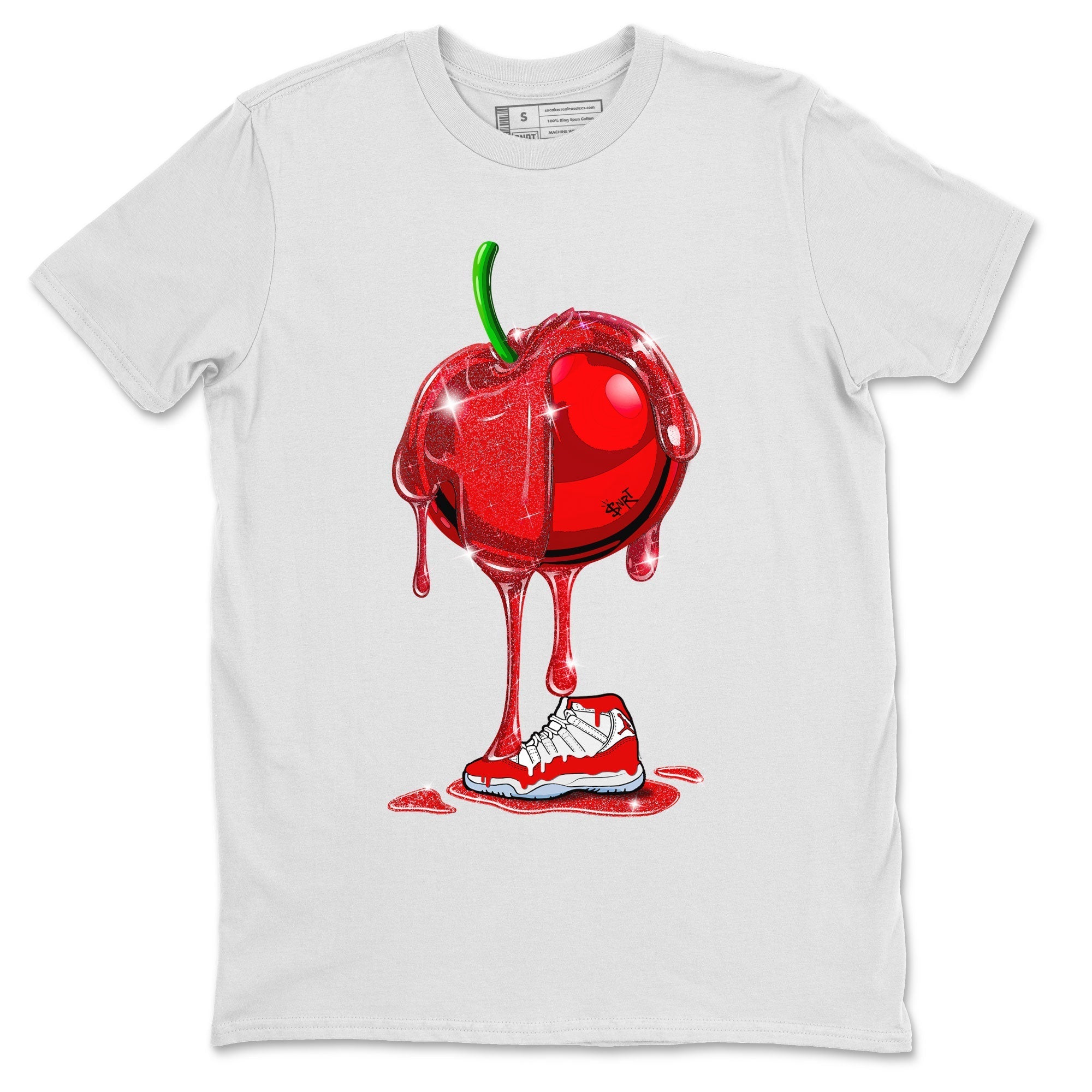 Air Jordan 11 Cherry Sneaker Match Tees Dripping Cherries Streetwear Sneaker Shirt 11s Retro Cherry Drip Gear Zone Sneaker Matching Clothing Unisex Shirts White 2