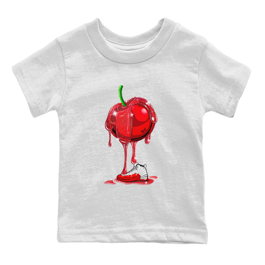 Air Jordan 12 Cherry Sneaker Match Tees Dripping Cherries Streetwear Sneaker Shirt Air Jordan 12 Cherry Drip Gear Zone Sneaker Matching Clothing Kids and Baby Youth Shirts White 2