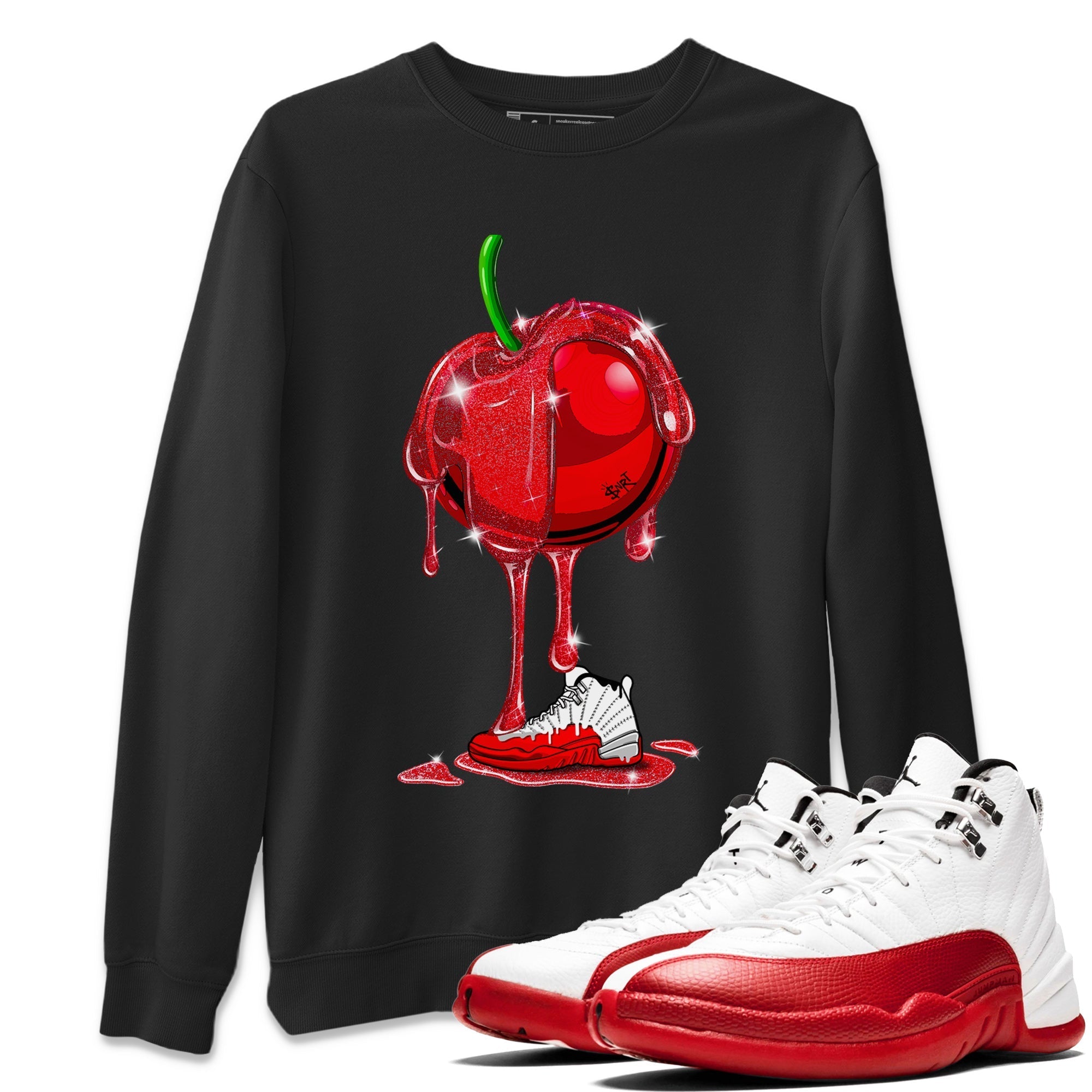 Air Jordan 12 Cherry Sneaker Match Tees Dripping Cherries Streetwear Sneaker Shirt Air Jordan 12 Cherry Drip Gear Zone Sneaker Matching Clothing Unisex Shirts Black 1