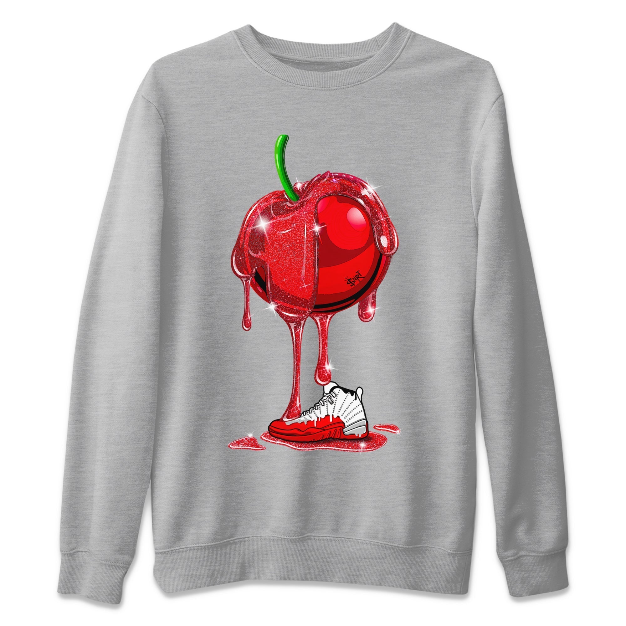 Air Jordan 12 Cherry Sneaker Match Tees Dripping Cherries Streetwear Sneaker Shirt Air Jordan 12 Cherry Drip Gear Zone Sneaker Matching Clothing Unisex Shirts Heather Grey 2