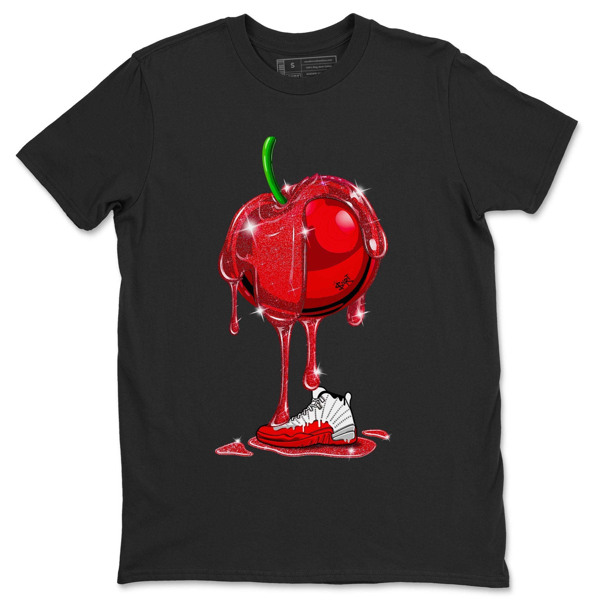 Air Jordan 12 Cherry Sneaker Match Tees Dripping Cherries Streetwear Sneaker Shirt Air Jordan 12 Cherry Drip Gear Zone Sneaker Matching Clothing Unisex Shirts Black 2