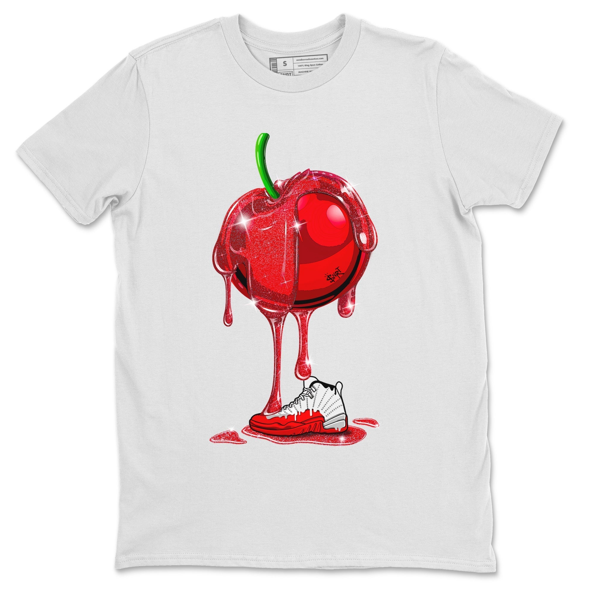 Air Jordan 12 Cherry Sneaker Match Tees Dripping Cherries Streetwear Sneaker Shirt Air Jordan 12 Cherry Drip Gear Zone Sneaker Matching Clothing Unisex Shirts White 2
