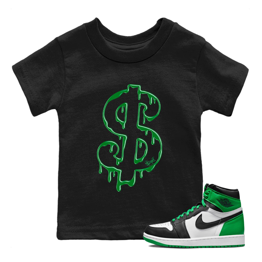 Air Jordan 1 Celtics Sneaker Match Tees Dripping Dollar Streetwear Sneaker Shirt Air Jordan 1 High OG Celtics Sneaker Release Tees Kids Shirts Black 1