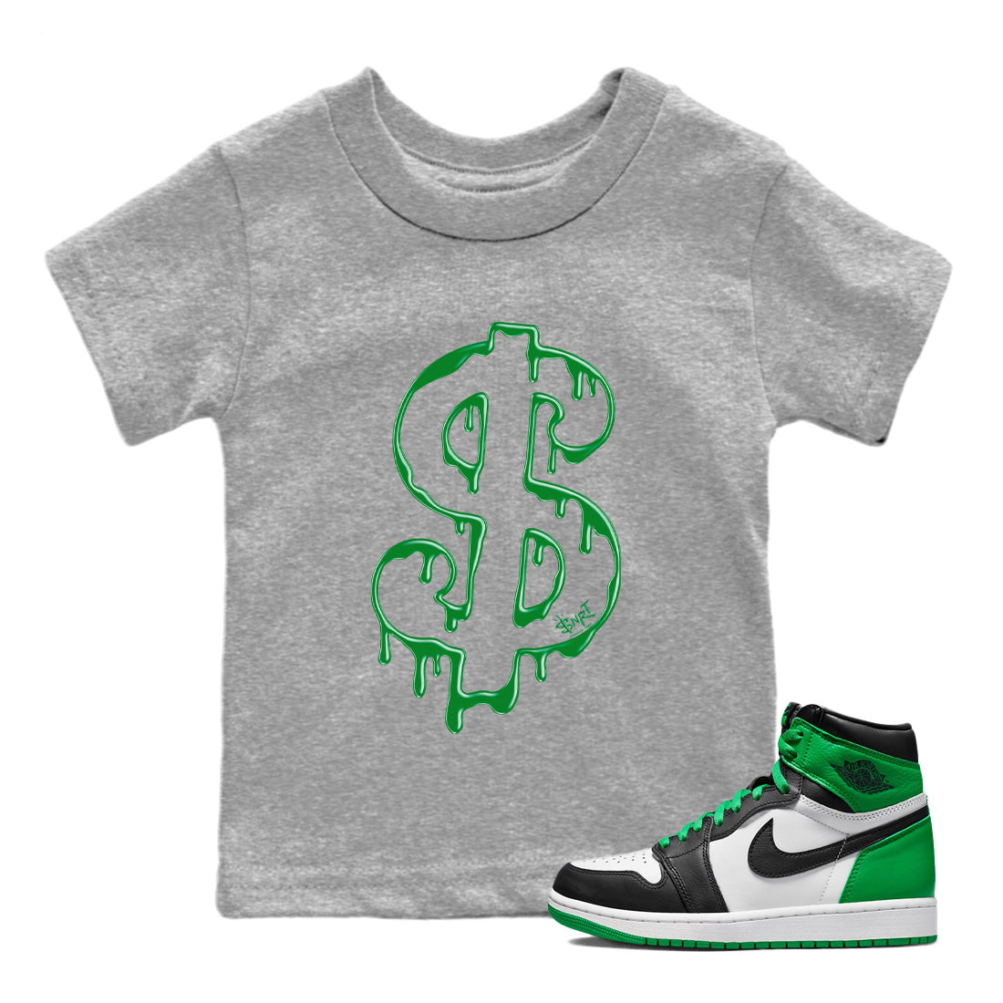 Air Jordan 1 Celtics Sneaker Match Tees Dripping Dollar Streetwear Sneaker Shirt Air Jordan 1 High OG Celtics Sneaker Release Tees Kids Shirts Heather Grey 1