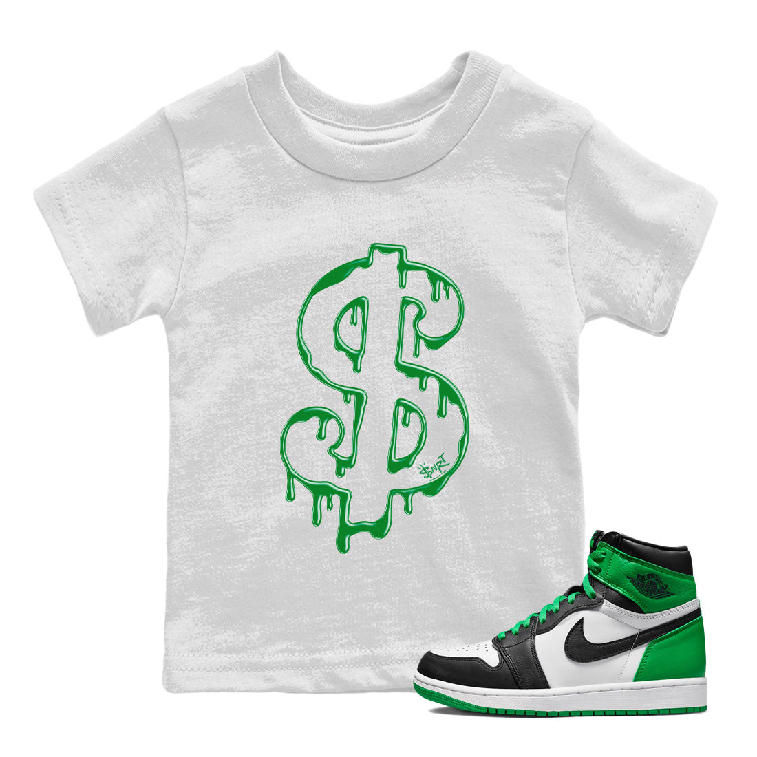 Air Jordan 1 Celtics Sneaker Match Tees Dripping Dollar Streetwear Sneaker Shirt Air Jordan 1 High OG Celtics Sneaker Release Tees Kids Shirts White 1