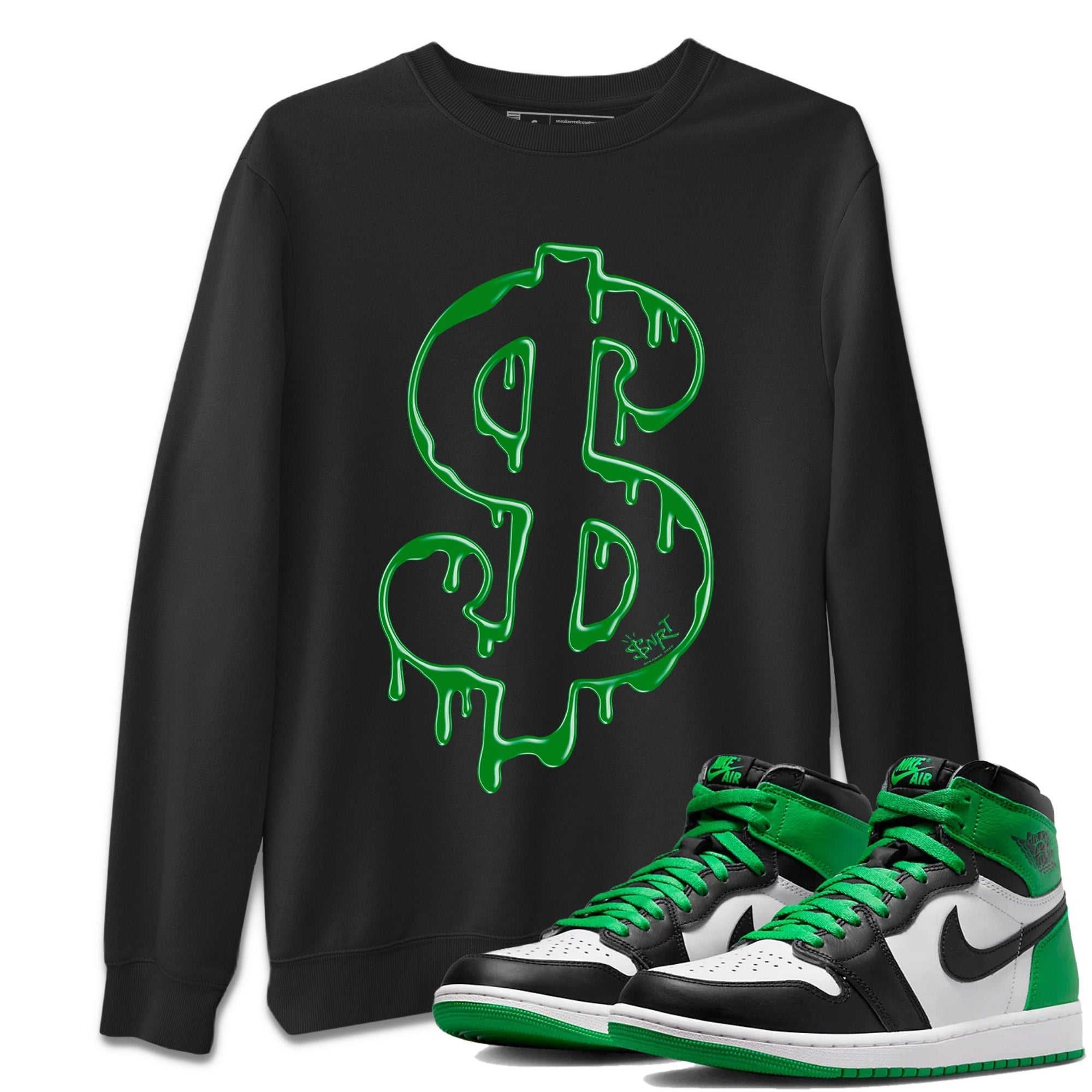 Air Jordan 1 Celtics Sneaker Match Tees Dripping Dollar Streetwear Sneaker Shirt Air Jordan 1 High OG Celtics Sneaker Release Tees Unisex Shirts Black 1