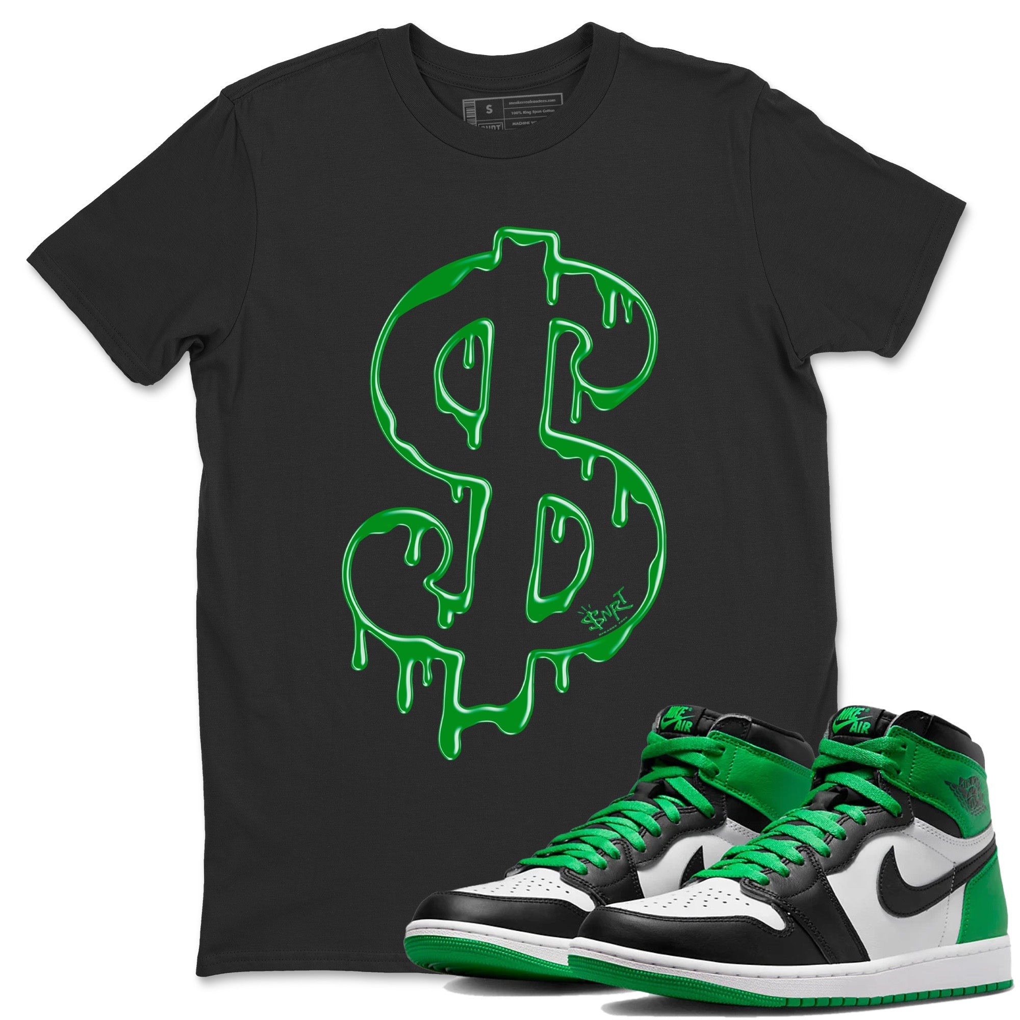 Air Jordan 1 Celtics Sneaker Match Tees Dripping Dollar Streetwear Sneaker Shirt Air Jordan 1 High OG Celtics Sneaker Release Tees Unisex Shirts Black 1