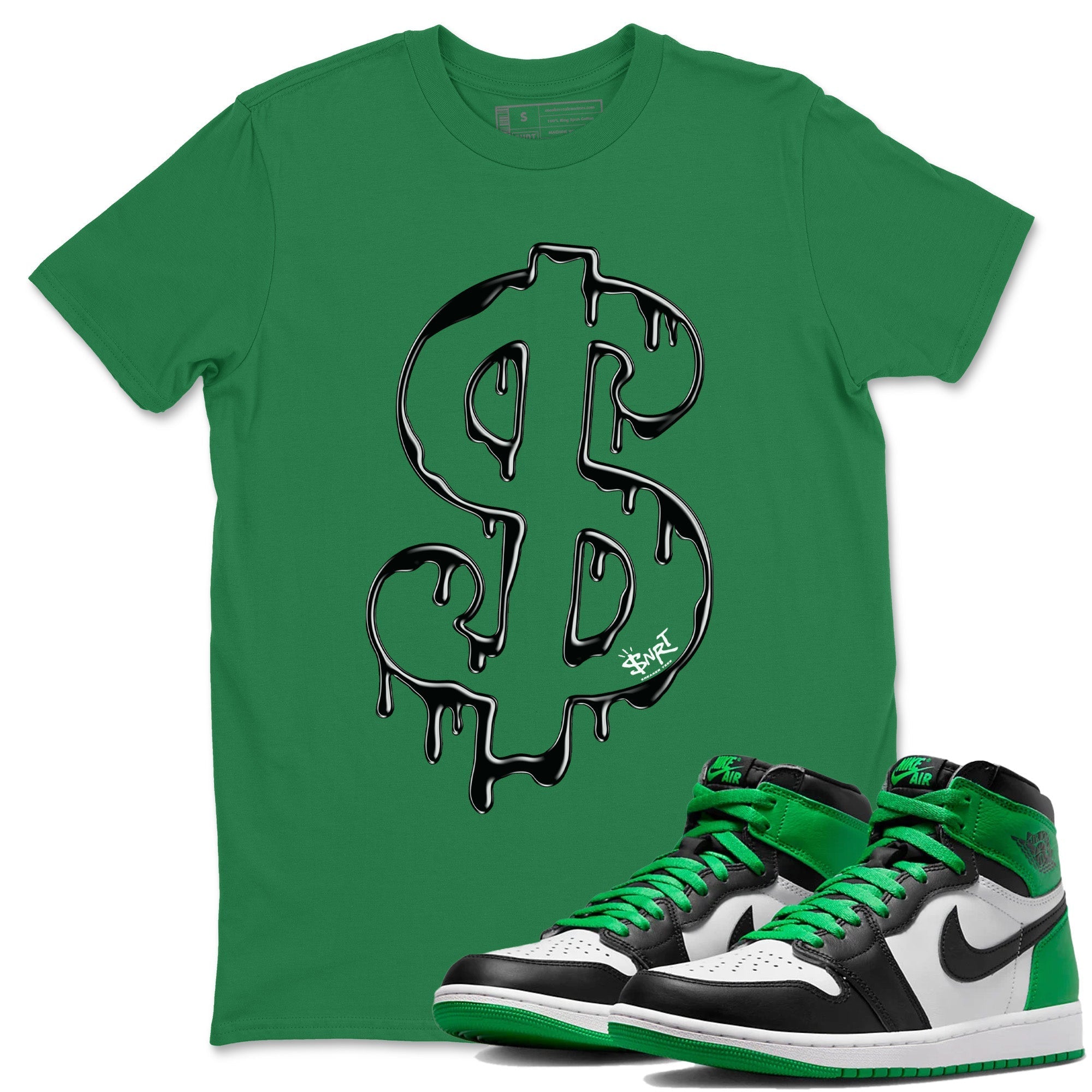 Air Jordan 1 Celtics Sneaker Match Tees Dripping Dollar Streetwear Sneaker Shirt Air Jordan 1 High OG Celtics Sneaker Release Tees Unisex Shirts Kelly Green 1
