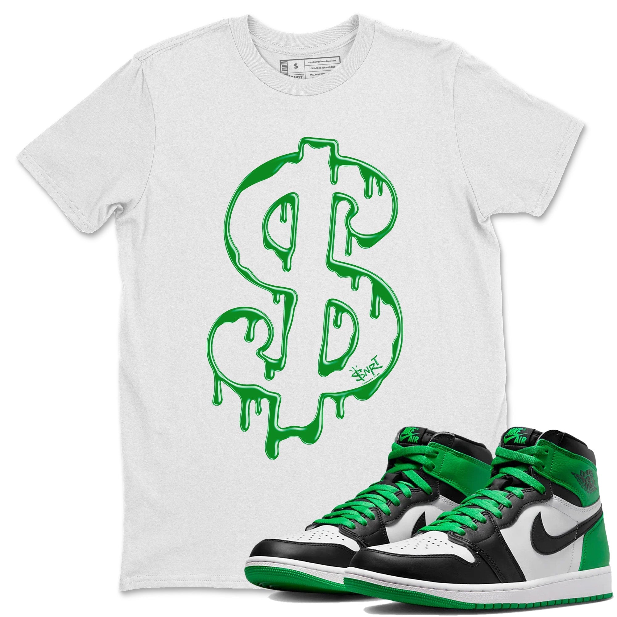 Air Jordan 1 Celtics Sneaker Match Tees Dripping Dollar Streetwear Sneaker Shirt Air Jordan 1 High OG Celtics Sneaker Release Tees Unisex Shirts White 1