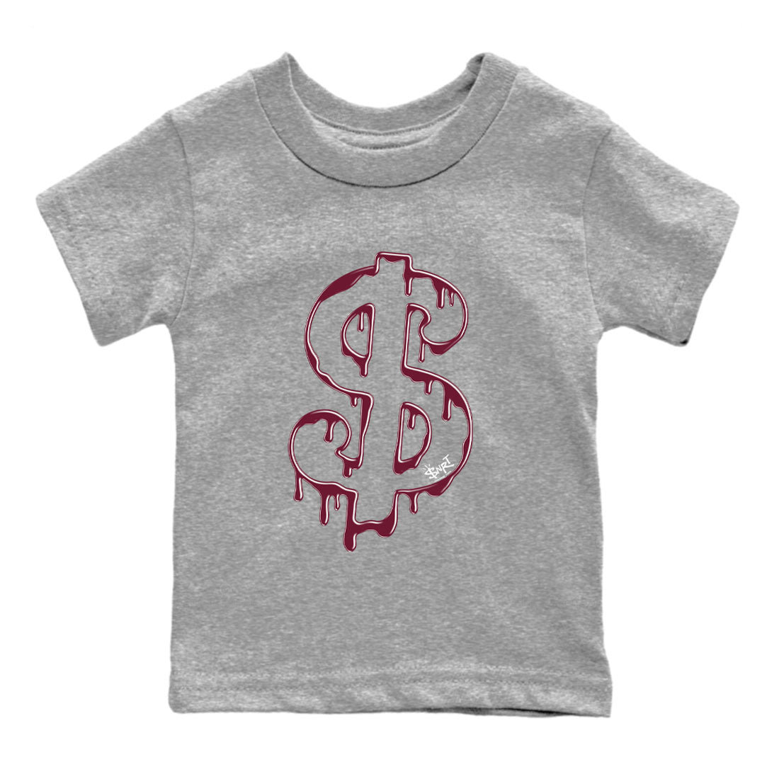 AJ1 Metallic Burgundy shirt to match jordans Dripping Dollar sneaker match tee Air Jordan 1 Metallic Burgundy Drip Gear Zone baby toddler Heather Grey 2 cotton Shirt