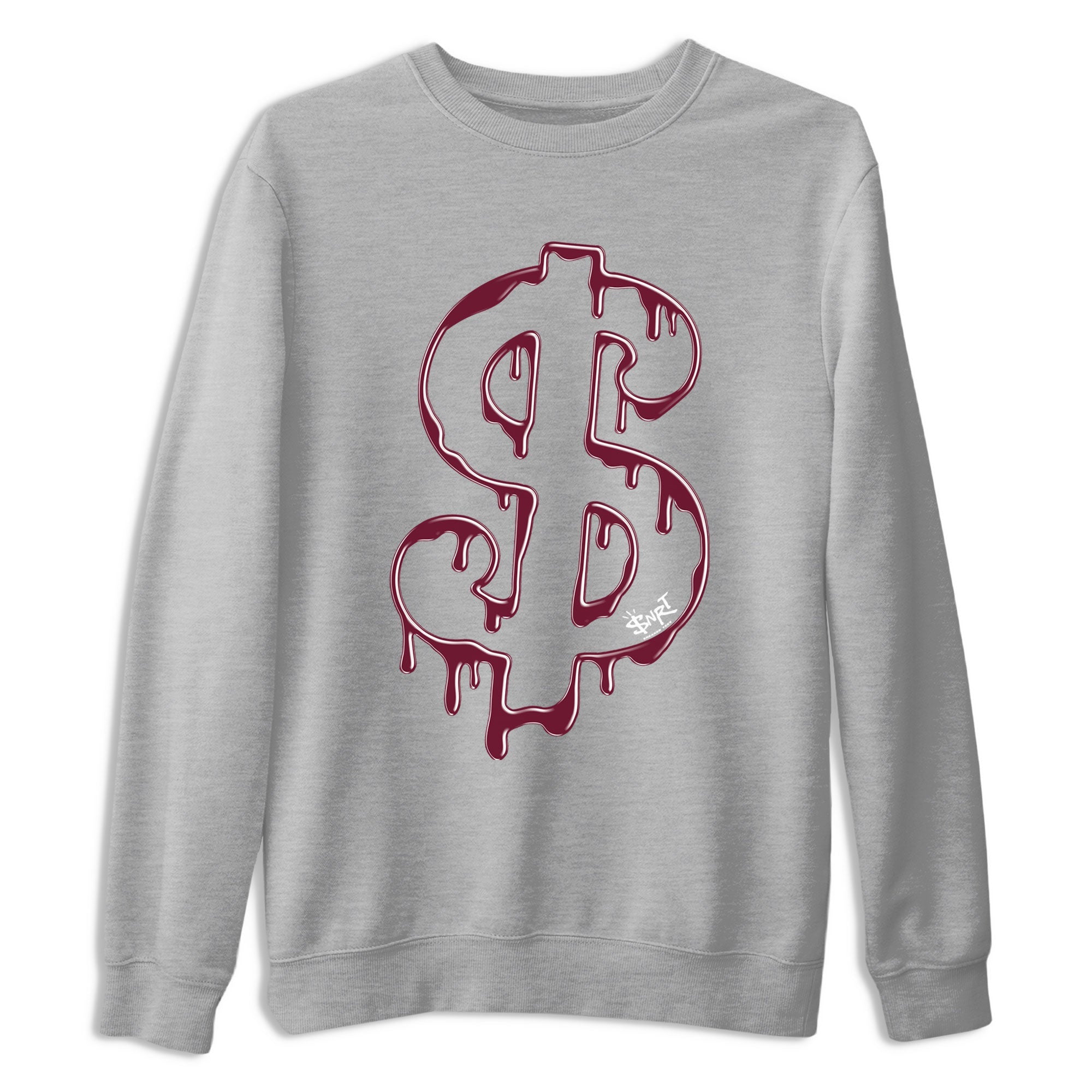 AJ1 Metallic Burgundy shirt to match jordans Dripping Dollar sneaker match tee Air Jordan 1 Metallic Burgundy Drip Gear Zone unisex cotton Heather Grey 2 crew neck shirt