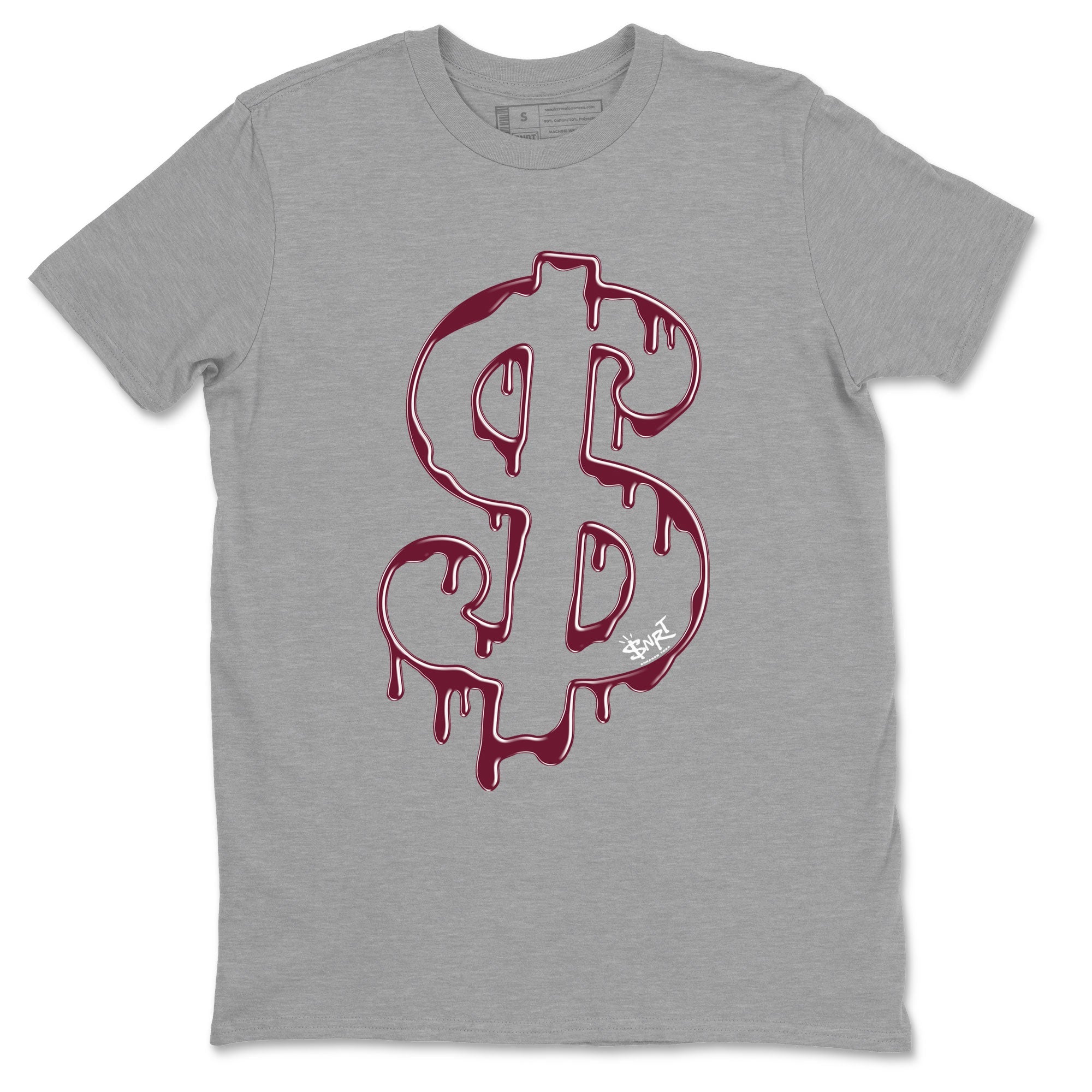 AJ1 Metallic Burgundy shirt to match jordans Dripping Dollar sneaker match tee Air Jordan 1 Metallic Burgundy Drip Gear Zone unisex cotton Heather Grey 2 crew neck shirt