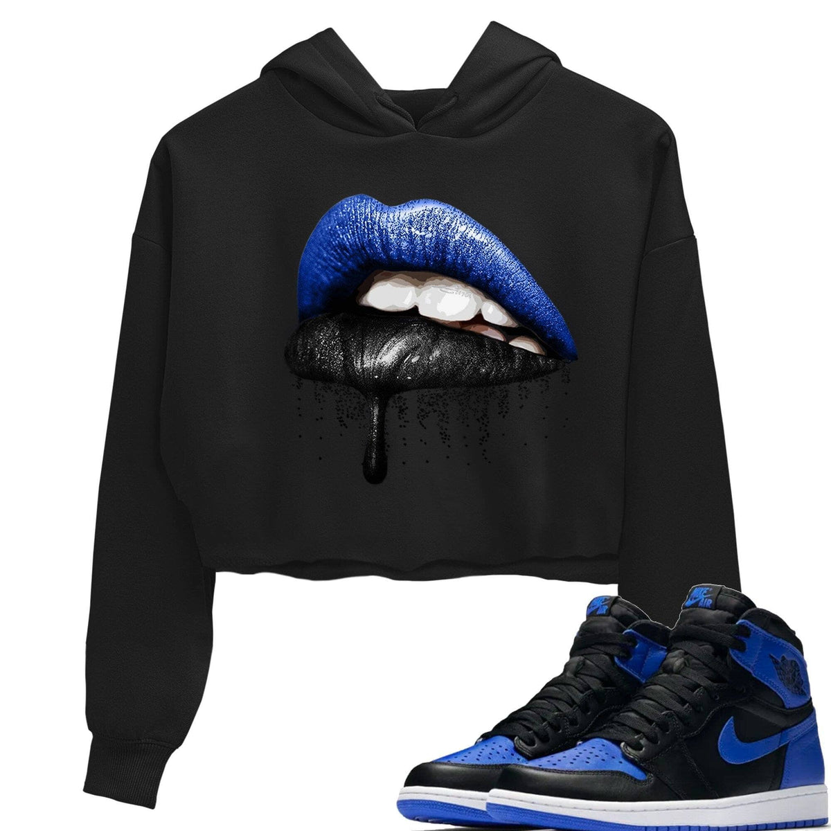 Jordan 1 Royal Black Sneaker Matching T-Shirt Dripping Lips Sneaker Tees Jordan 1 Royal Black Sneaker Release Tees Women's Shirts