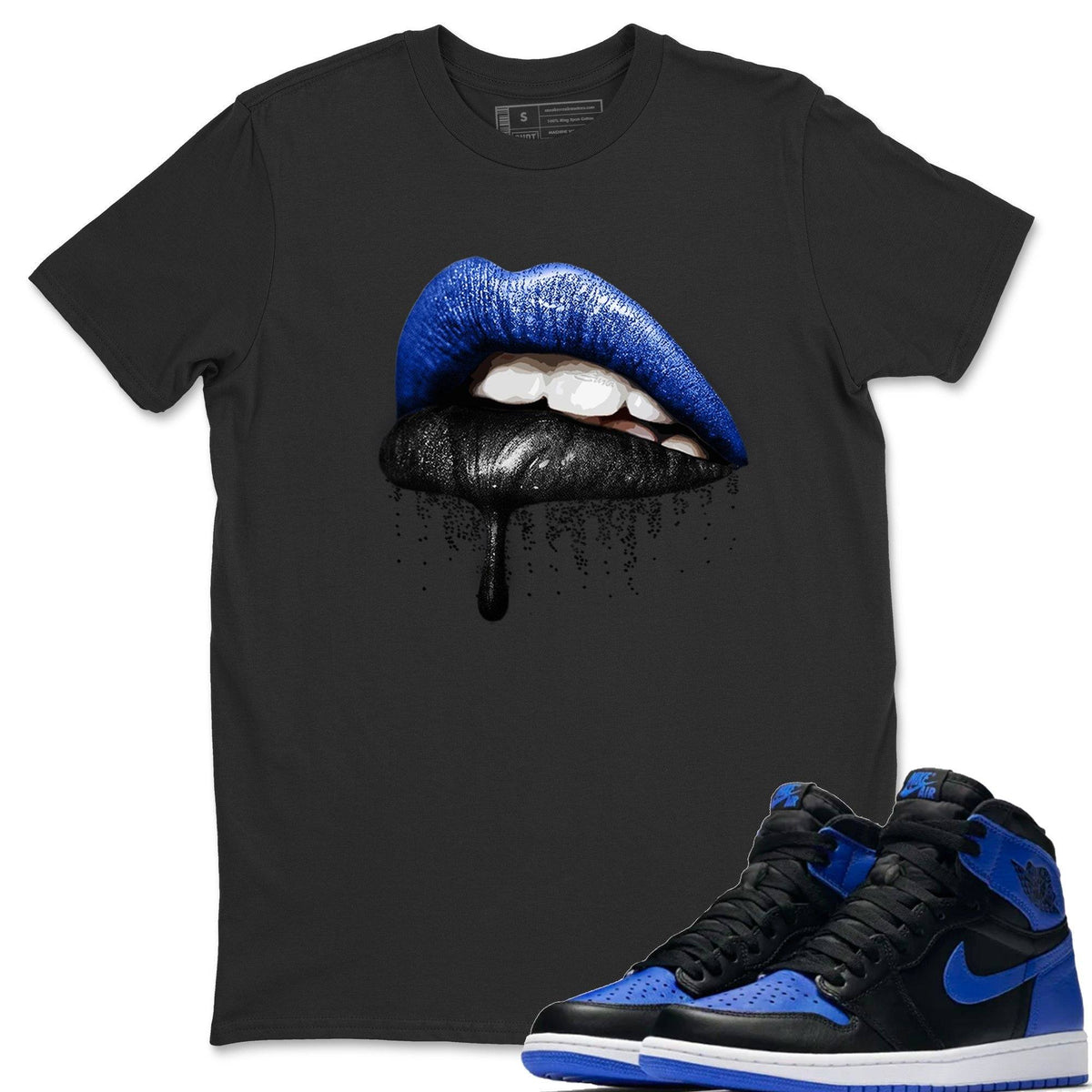 Jordan 1 Royal Black Shirt To Match Jordans Dripping Lips Sneaker Tees Jordan 1 Royal Black Drip Gear Zone Sneaker Matching Clothing Unisex Shirts