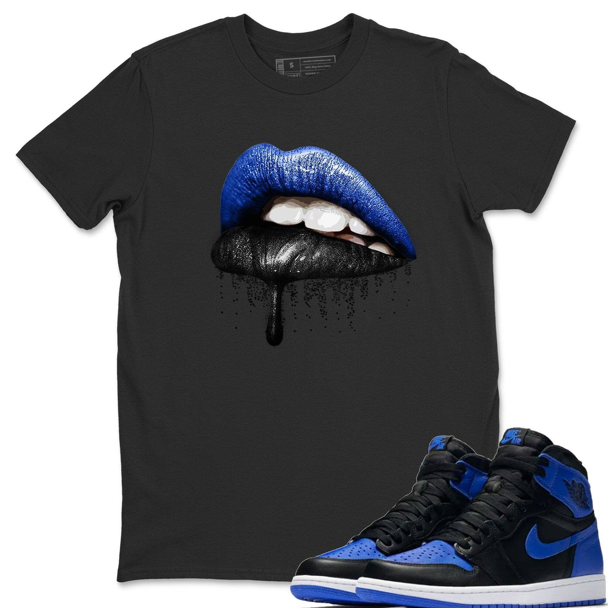 Jordan 1 Royal Black Shirt To Match Jordans Dripping Lips Sneaker Tees Jordan 1 Royal Black Drip Gear Zone Sneaker Matching Clothing Unisex Shirts
