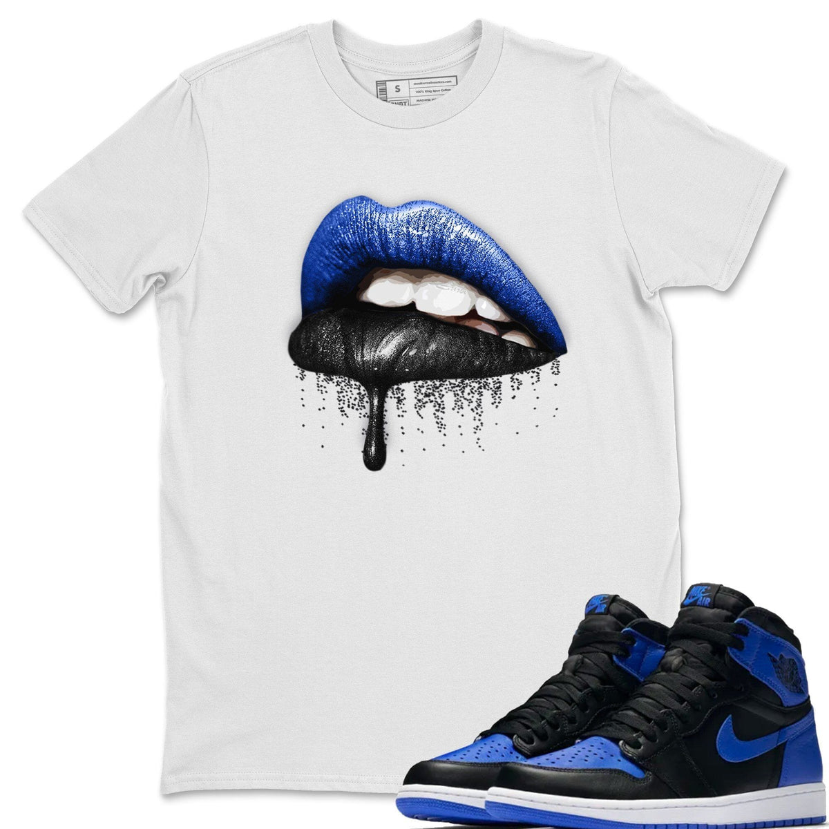 Jordan 1 Royal Black Shirt To Match Jordans Dripping Lips Sneaker Tees Jordan 1 Royal Black Drip Gear Zone Sneaker Matching Clothing Unisex Shirts