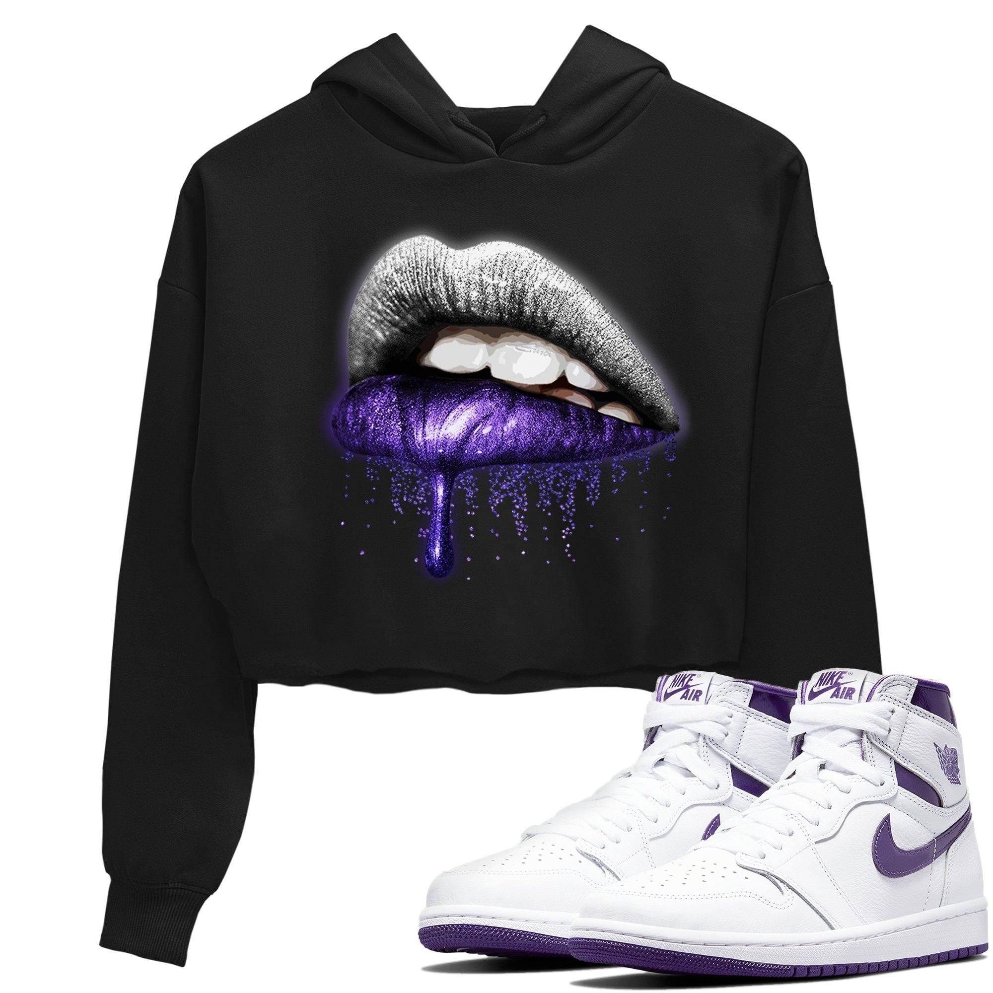 Jordan 1 WMNS Court Purple Sneaker Matching T-Shirt Dripping Lips Sneaker Tees Jordan 1 WMNS Court Purple Sneaker Release Tees Women's Shirts