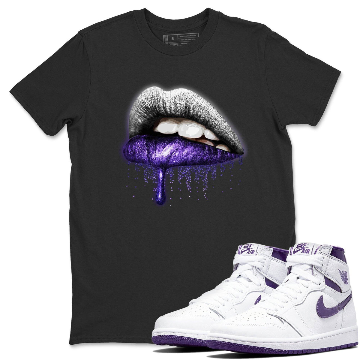 Jordan 1 WMNS Court Purple Shirt To Match Jordans Dripping Lips Sneaker Tees Jordan 1 WMNS Court Purple Drip Gear Zone Sneaker Matching Clothing Unisex Shirts