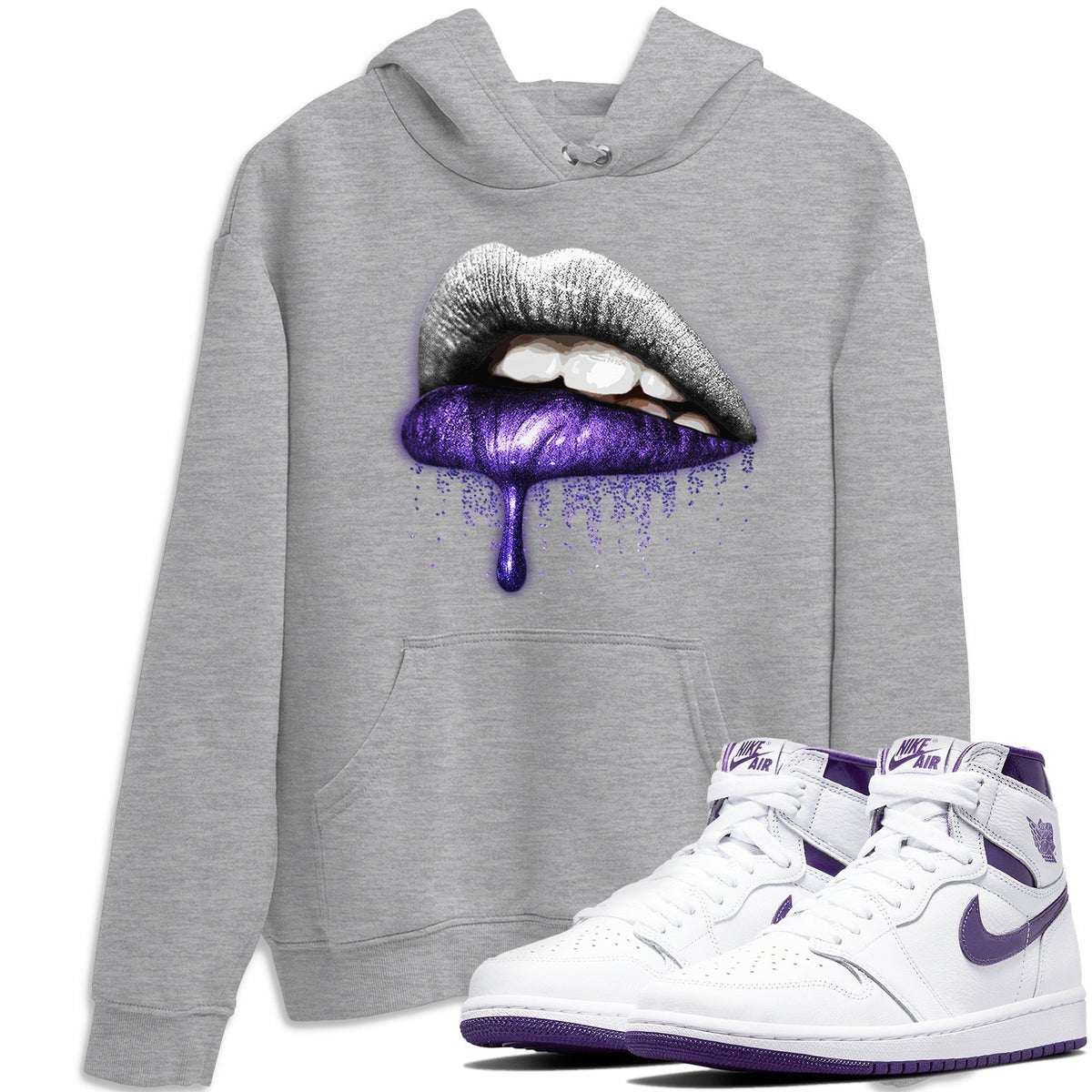 Jordan 1 WMNS Court Purple Shirt To Match Jordans Dripping Lips Sneaker Tees Jordan 1 WMNS Court Purple Drip Gear Zone Sneaker Matching Clothing Unisex Shirts