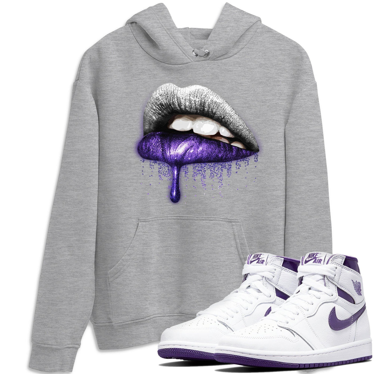Jordan 1 WMNS Court Purple Shirt To Match Jordans Dripping Lips Sneaker Tees Jordan 1 WMNS Court Purple Drip Gear Zone Sneaker Matching Clothing Unisex Shirts