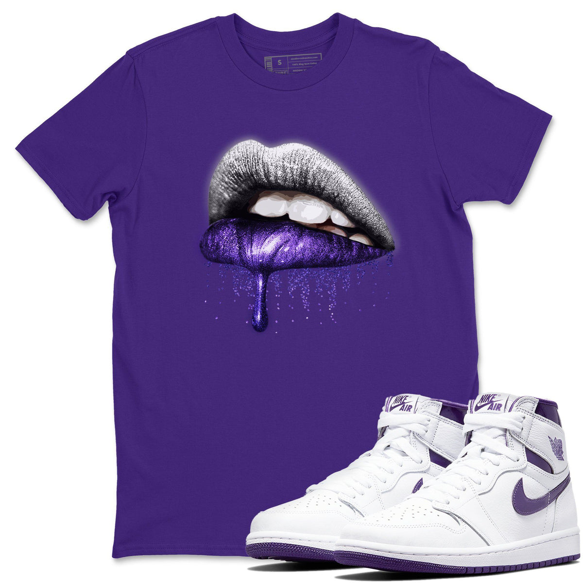 Jordan 1 WMNS Court Purple Shirt To Match Jordans Dripping Lips Sneaker Tees Jordan 1 WMNS Court Purple Drip Gear Zone Sneaker Matching Clothing Unisex Shirts
