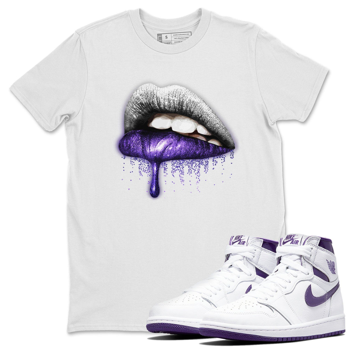 Jordan 1 WMNS Court Purple Shirt To Match Jordans Dripping Lips Sneaker Tees Jordan 1 WMNS Court Purple Drip Gear Zone Sneaker Matching Clothing Unisex Shirts